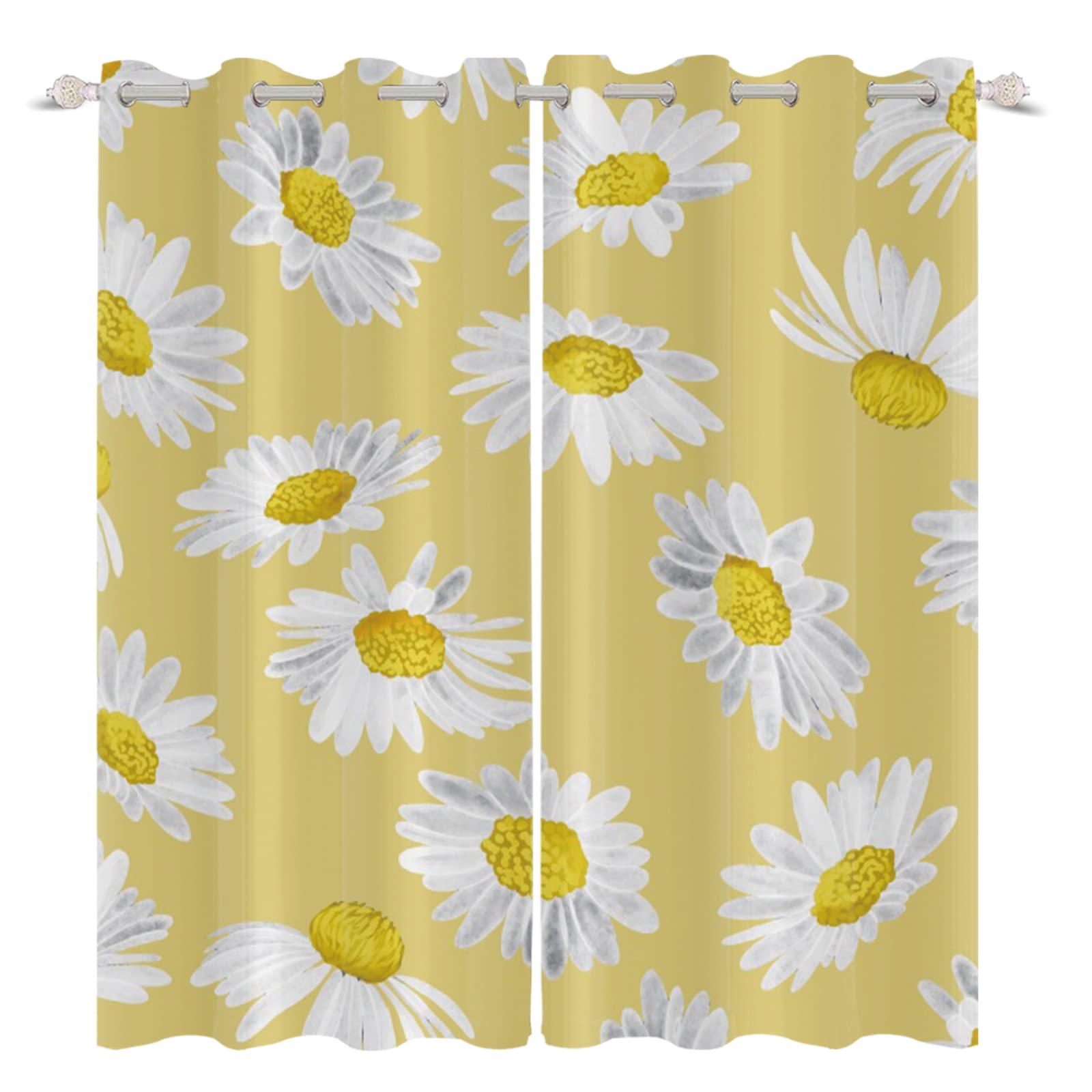 Yeele 42x63 Inch Floral Yellow Curtains - Sunflower Print Thermal Insulated Blackout Window Drapes with Rod Pocket, 2 Panel Set for Bedroom, Living Room & Kitchen | Perfect for Sun Protection, Privacy & Home Decor