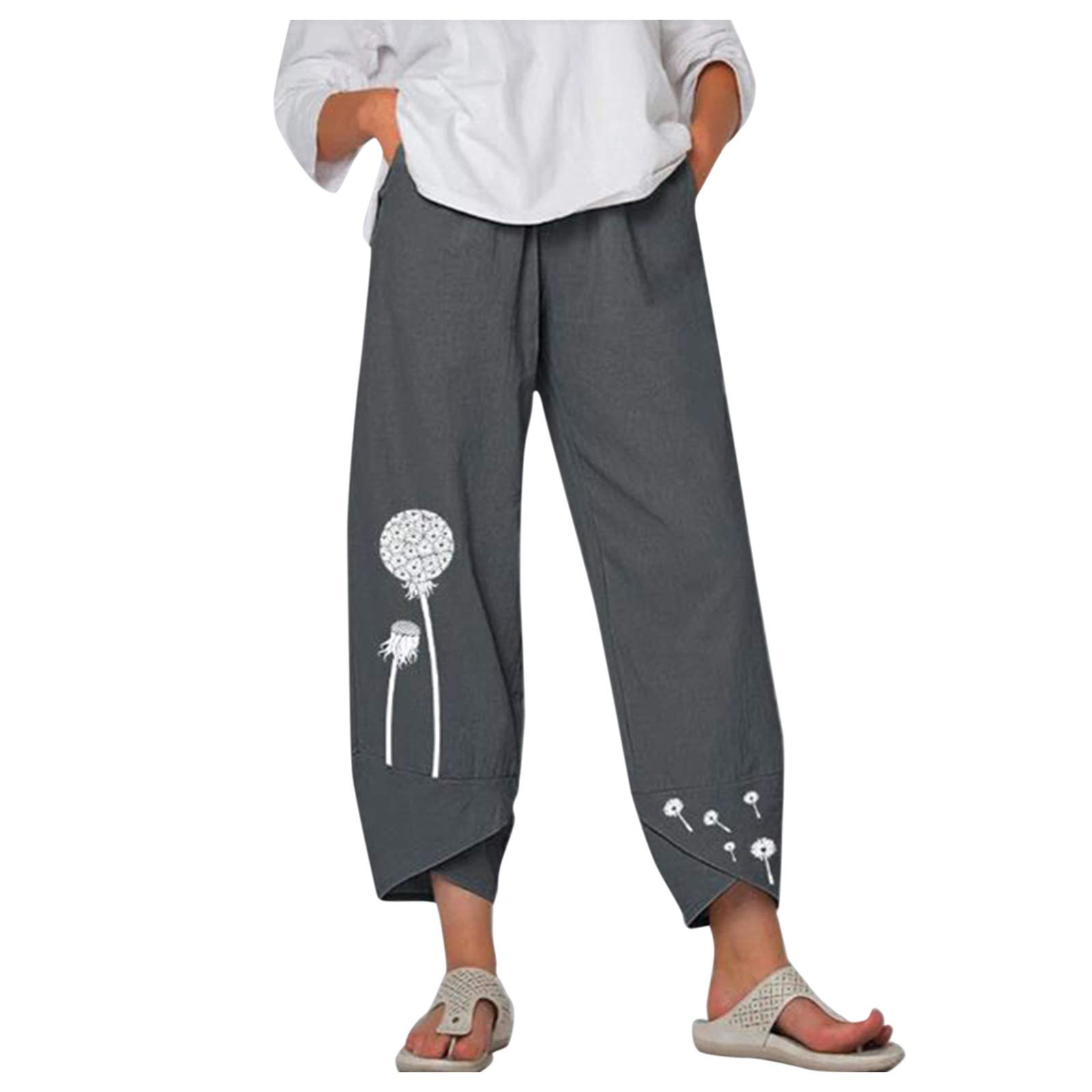 Johtae Women's Linen Harem Pants - Loose Cropped Wide Leg Boho Sweatpants with Elastic Waist | Lightweight Comfortable Trousers for Yoga, Travel & Summer Casual Wear