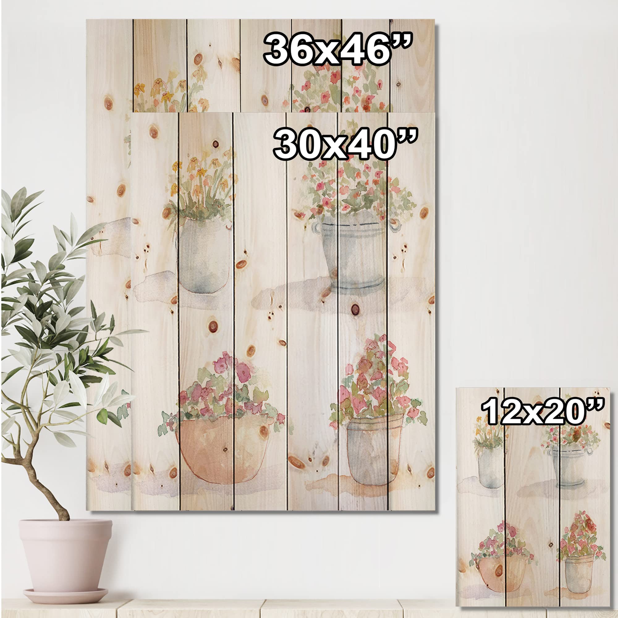 DesignQ Set of 4 Outdoor Flower Pots - Handcrafted Natural Pine Wood Planters with Traditional Patterns - Perfect for Patio, Garden, and Balcony Decor