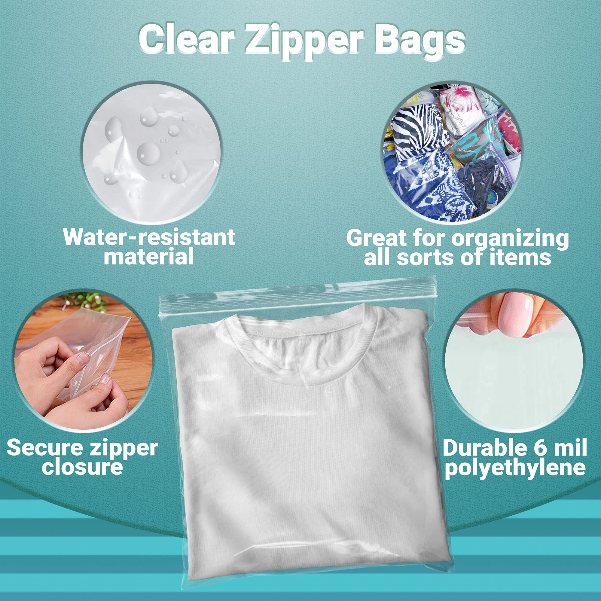 APQ 500 Pack 12x12 Heavy Duty Clear Zipper Bags - 6 Mil Thick Reusable Seal Top Polyethylene Storage Bags for Food, Industrial & Medical Use | Perfect for Organizing, Packing & Storing Crafts, Snacks & Supplies