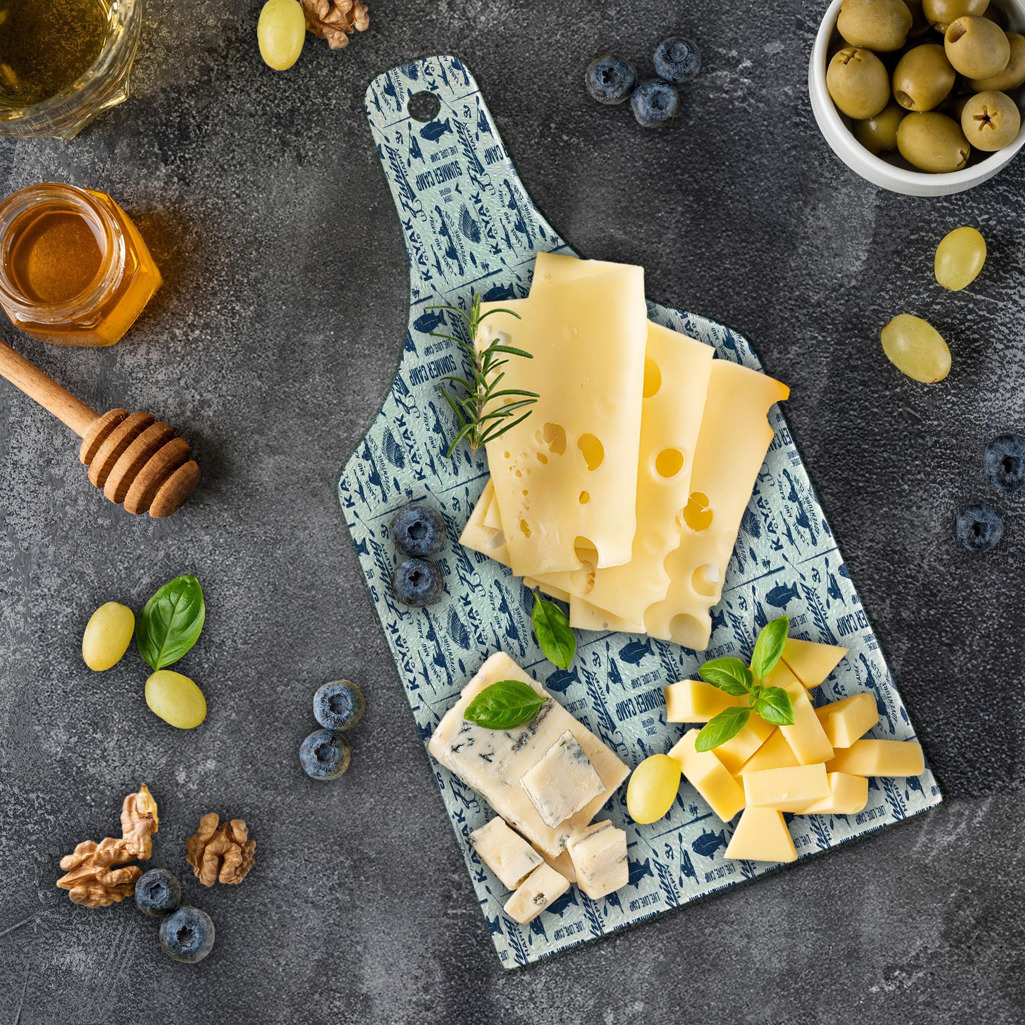 Lunarable Kayak Themed Tempered Glass Cutting Board - Bear Silhouette Sports Print, Decorative Serving Board with Wine Bottle Shape in Blue Coconut | Perfect for Kayak Enthusiasts, Camping Trips & Outdoor Entertaining