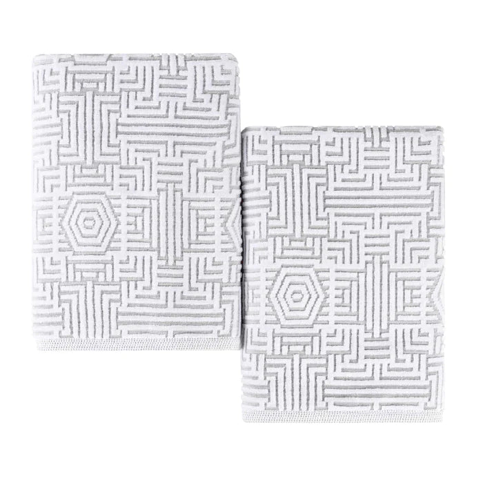 Premium Cotton Modern Geometric Jacquard Plush Bath Towel Set of 2 - Ultra Absorbent & Quick Dry Bath Sheets for Spa, Gym & Luxury Bathroom Decor
