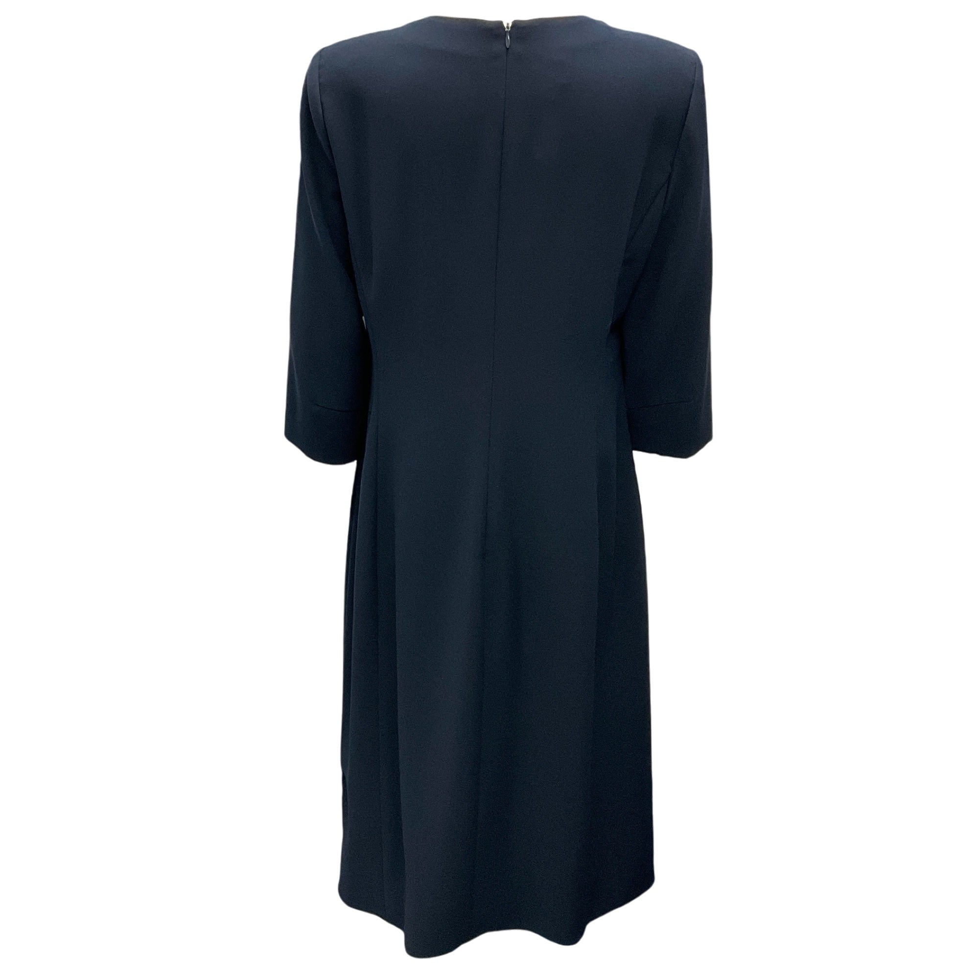 Armani Collezioni Navy Blue 2015 Keyhole Neck Three Quarter Sleeve Crepe Dress for Women | Elegant Evening Party & Cocktail Attire