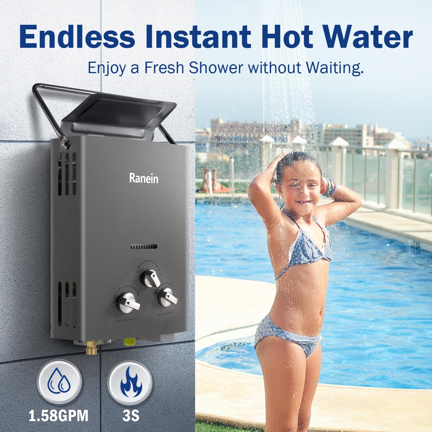 Portable Tankless Water Heater 1.58 GPM - Instant Gas Propane Hot Water Heater with Handle for RV, Camping, Cabins, Barns | Outdoor Shower, Washing Dishes & Emergency Hot Water Supply