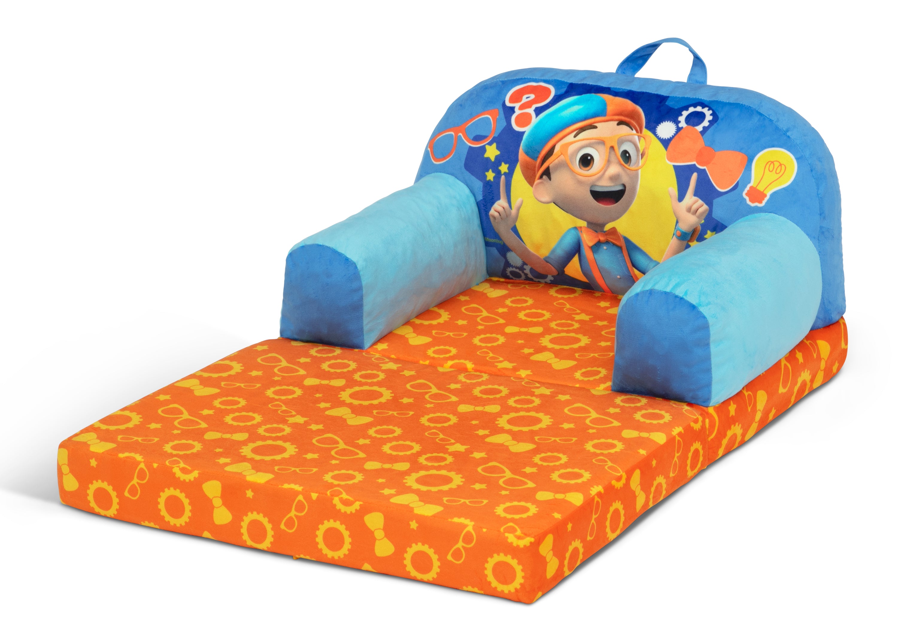 Blippi Cozee Buddy Flip Out Chair - Kids Foldable Lounge Chair for Indoor & Outdoor Play, Reading, and Relaxation | Perfect for Bedrooms, Playrooms, and Backyard Adventures
