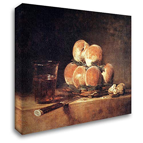 Jean Baptiste Simeon Chardin - Basket of Peaches 24x20 Gallery Wrapped Canvas Art Print | French Still Life Painting | Home Decor, Living Room, Bedroom Wall Art