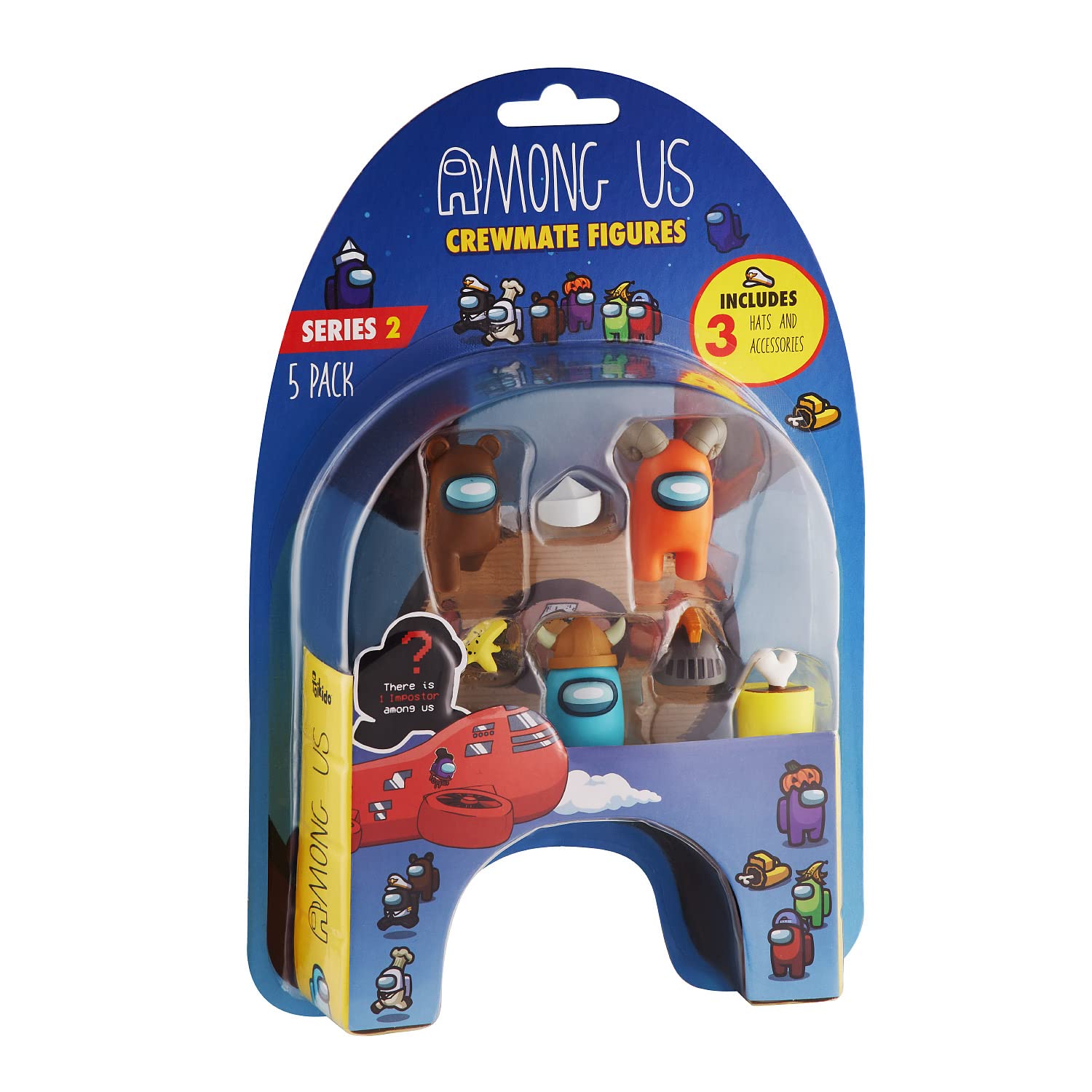 P.M.I. Among Us Crewmate Action Figures - 5-Pack Mini Collectible Toys (Includes Peeled & Clogged Characters + 3 Bonus Hats) - Perfect for Kids' Birthday Gifts, Party Favors & Among Us Game Fans Collection