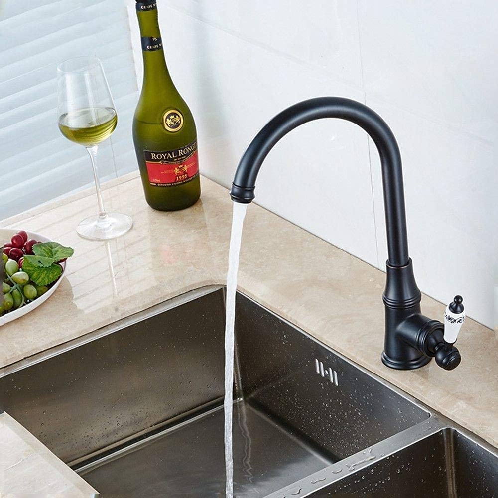Black Bronze Copper Kitchen Faucet - Cold Water Mixer Sink Faucet with Rotary Spout for Modern Kitchen & Bathroom | Durable & Stylish Design for Washing & Cooking