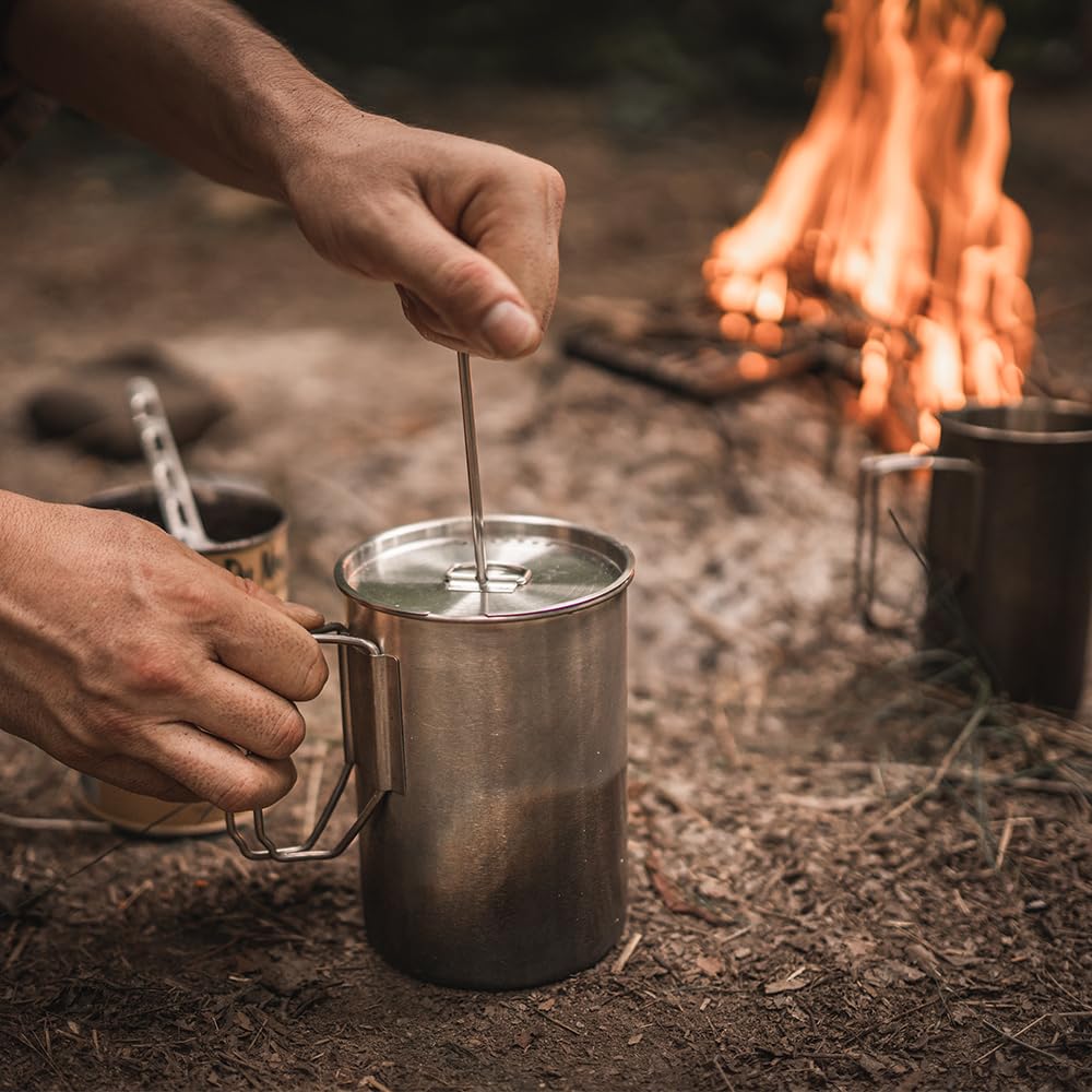 Best French Press Coffee Maker for Camping & Travel - The Pathfinder School Stainless Steel Portable Coffee Press - Perfect for Outdoor Adventures, Hiking & Backpacking