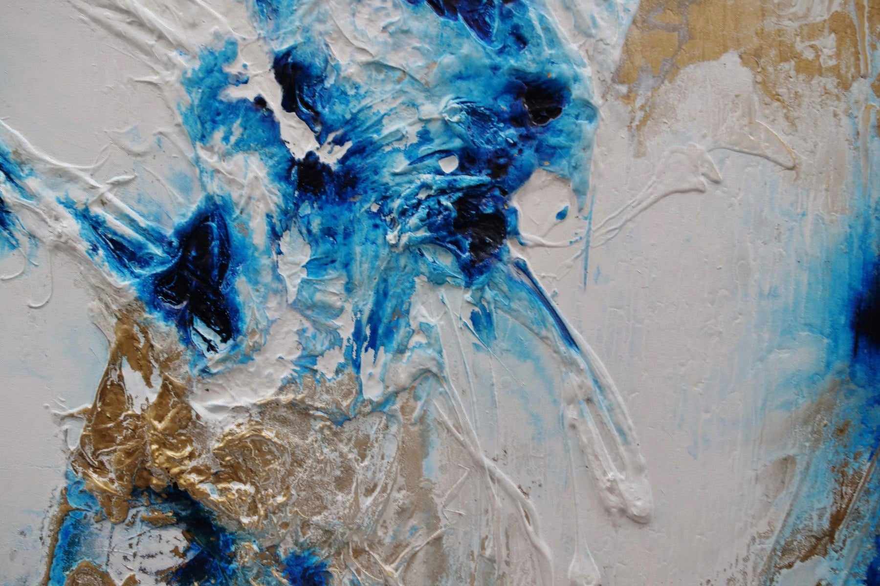 120cm x 150cm White Blue Gold Textured Abstract Canvas Painting - Modern Ice Gold Wall Art for Living Room, Bedroom & Office Decor
