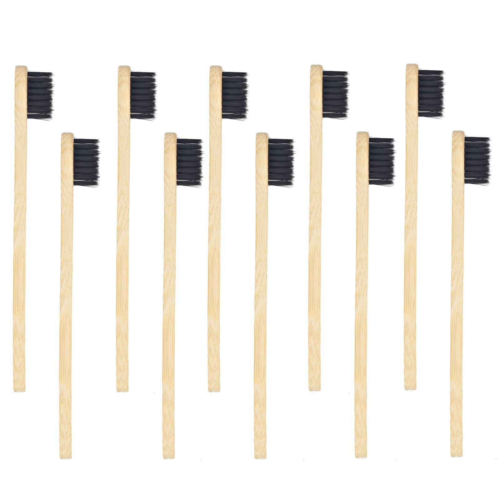 SEVENHEAD 10 Pack Kids Bamboo Toothbrushes with Soft Bristles - Natural Biodegradable BPA-Free Eco Friendly Wooden Toothbrushes (Black) - Gentle Dental Care for Children, Perfect for Home, Travel & Sustainable Living