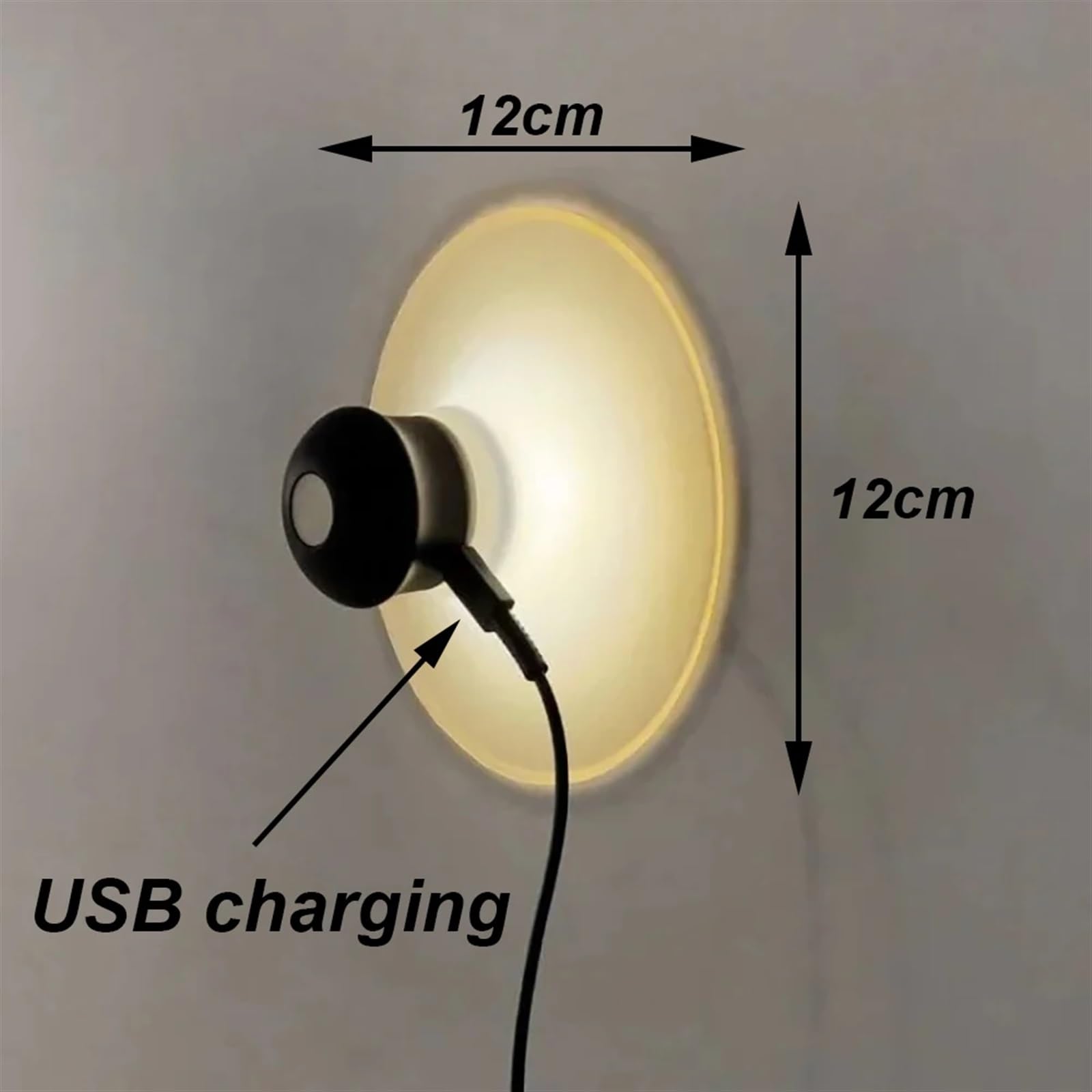 1Pcs Rechargeable LED Night Light with Motion Sensor - Wireless Suction Cup Mini Nightlight for Bedroom, Bathroom, Hallway - Black Color, Energy Efficient & Auto Dimming for Safe Night Navigation