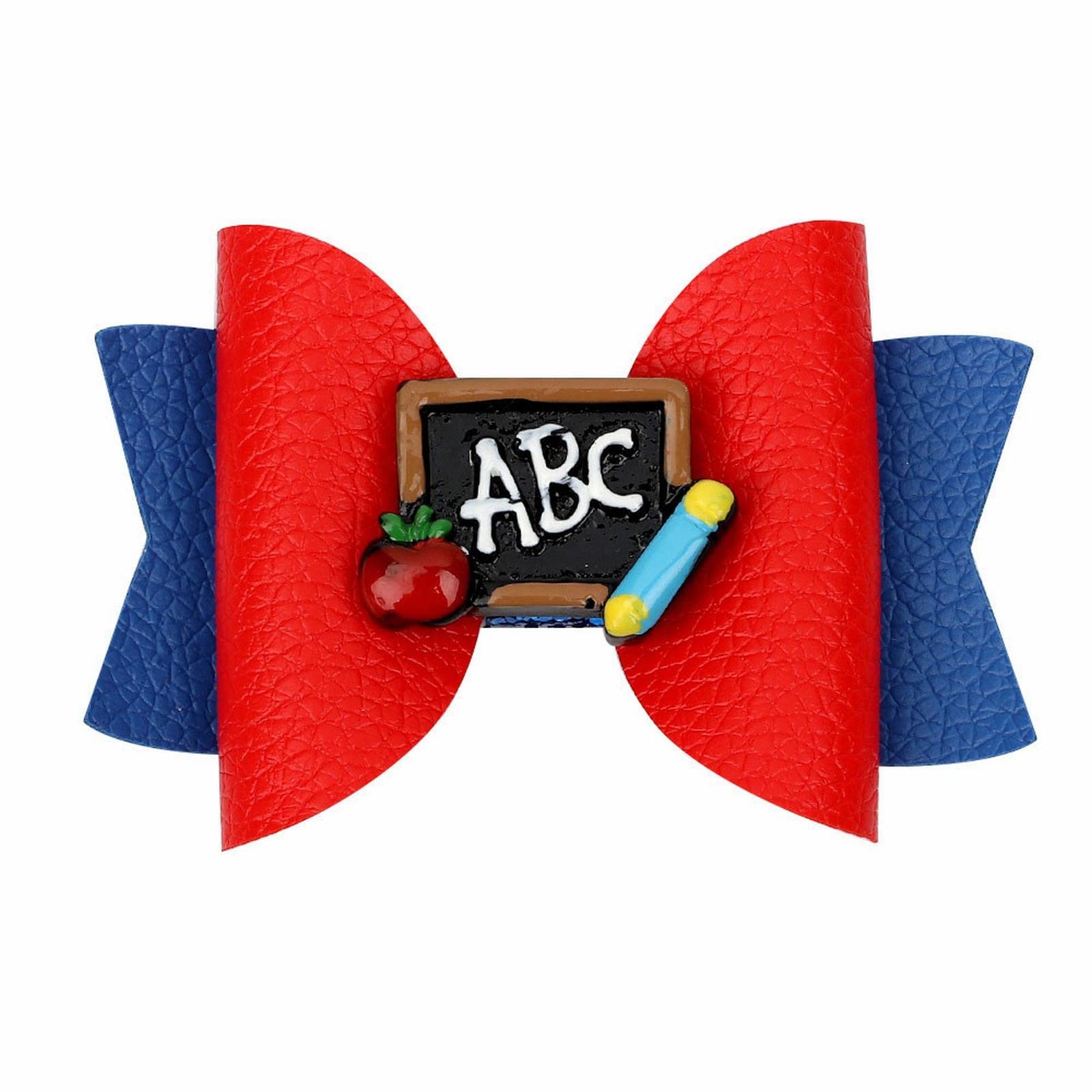 Girls' Leather Onion Powder Bow Hair Clip with Words - Side Clip for Broken Hair Bangs, School Season Hair Accessories - Perfect for Back to School, Parties, and Daily Styling (Color: B-c, Size: One Size)