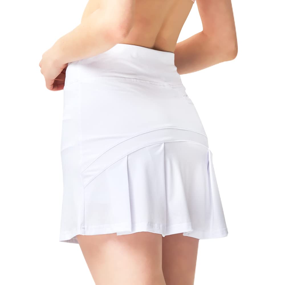 Danzcue Women's Pleated Tennis Skirt with Built-in Shorts & Pockets - High Waisted Athletic Skort for Golf, Running, Workout & Casual Wear