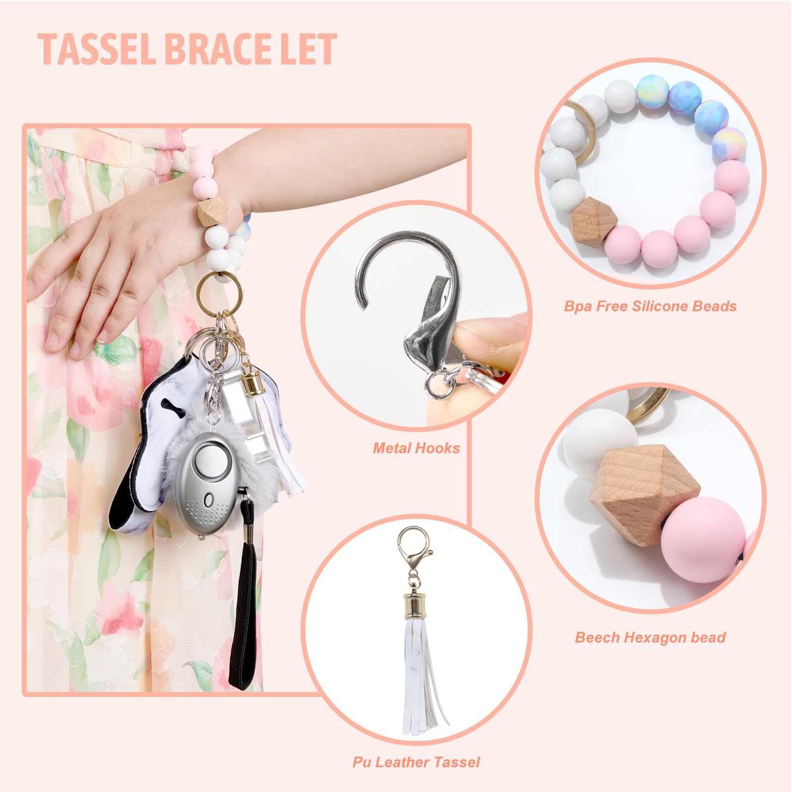 Women's Keychain Set with Personal Alarm - Stylish Bracelet Wristlet Keyring for Everyday Safety & Convenience | Perfect for Gifts, Travel, and Night Out Security