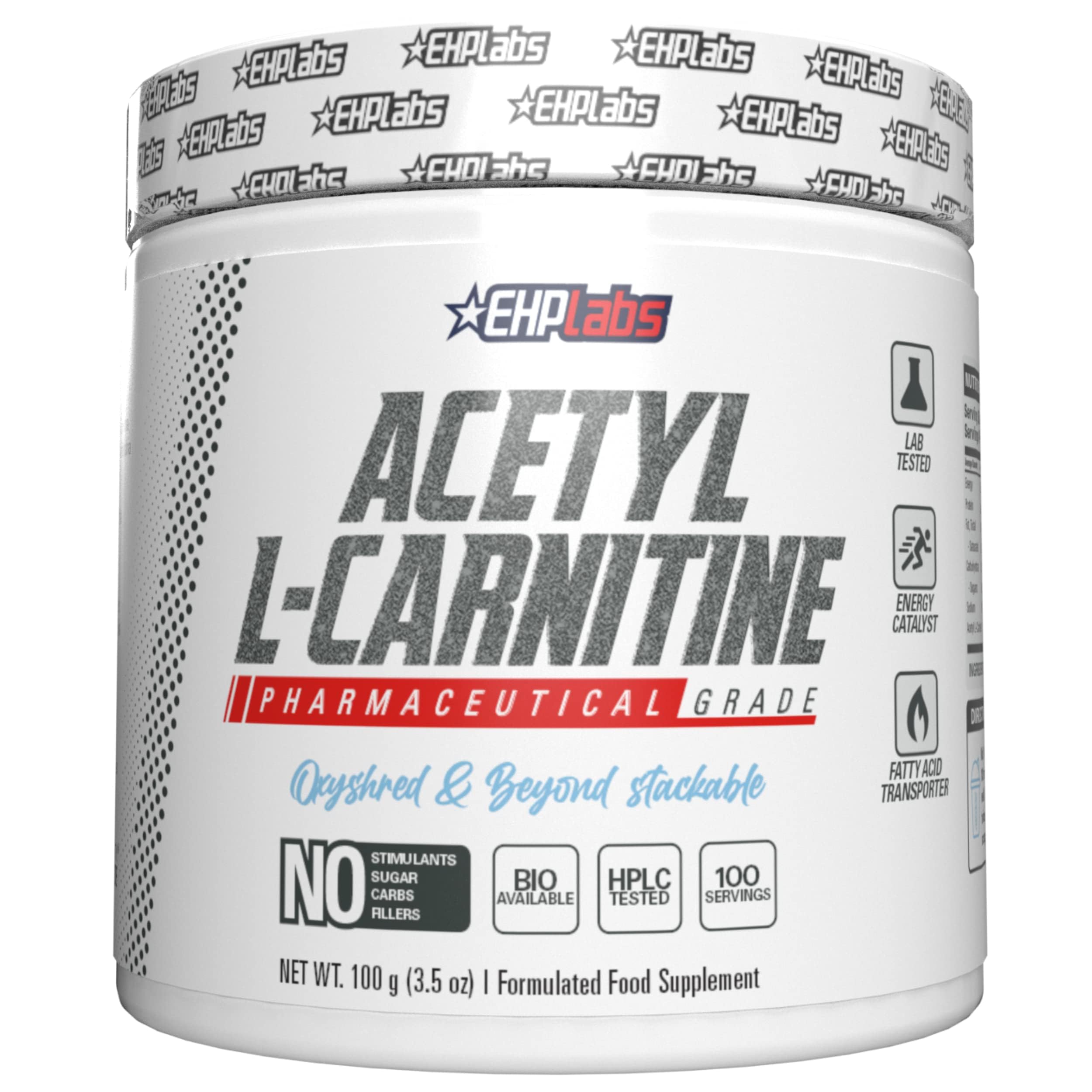 EHP Labs Acetyl L-Carnitine Powder 100g - Premium ALCAR Supplement for Weight Loss, Brain Function & Energy Boost - Perfect for Keto Diet & Fitness Enthusiasts