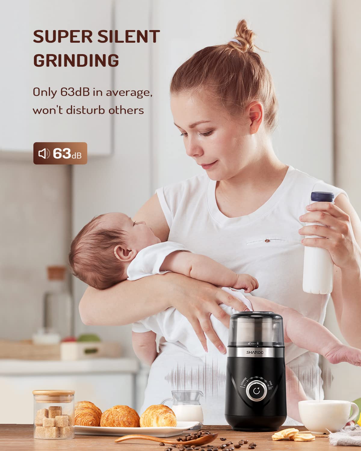 SHARDOR Electric Coffee Grinder for Espresso, Adjustable Herb & Spice Grinder with Removable Stainless Steel Bowl - Perfect for Home Baristas & Coffee Lovers (Black)
