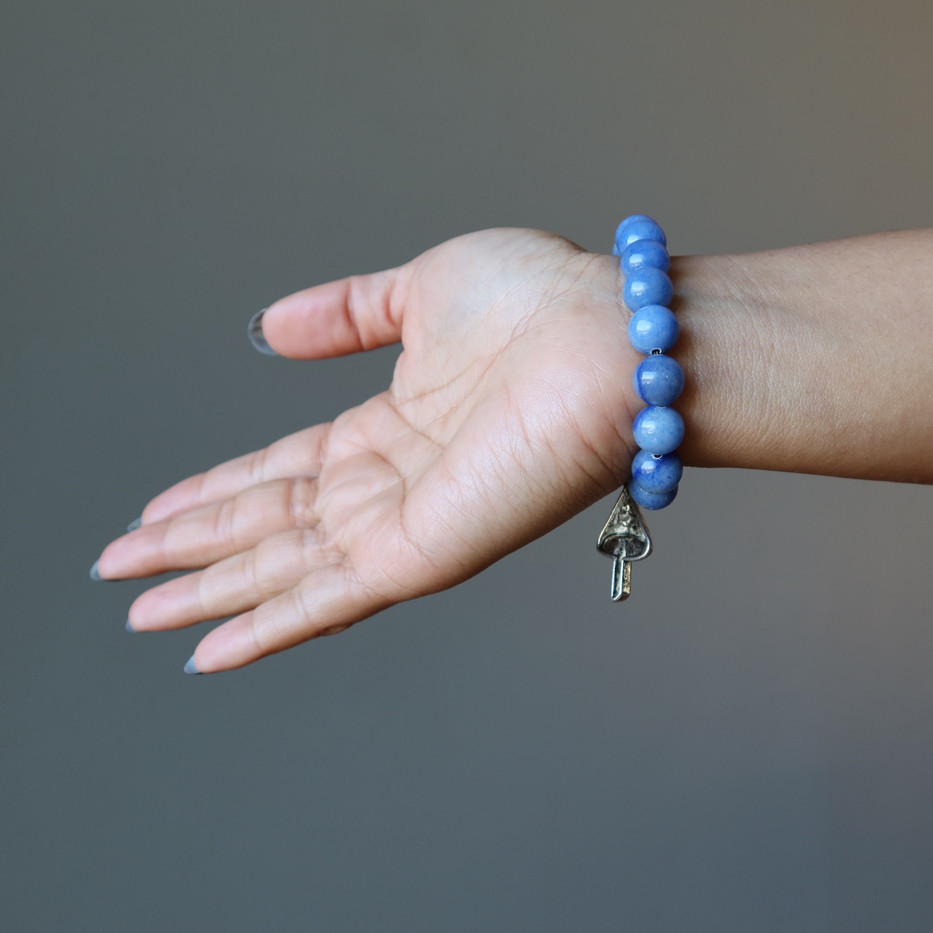 Blue Aventurine Healing Crystal Bracelet with Magic Mushroom Charm - Spiritual Energy Jewelry for Meditation, Yoga & Positive Vibes