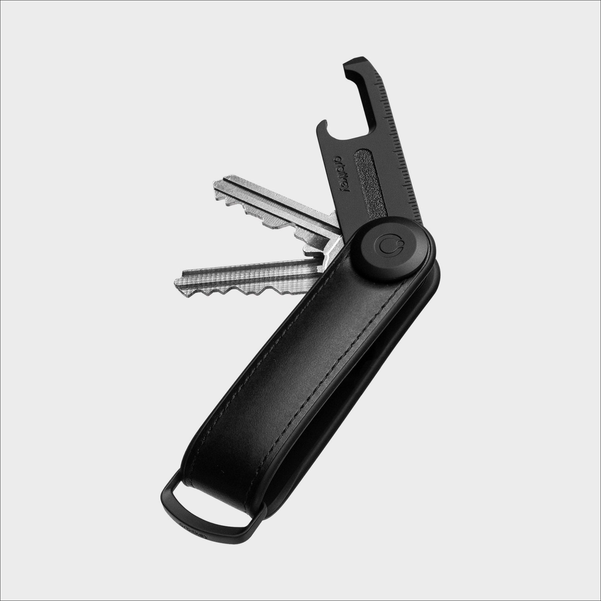 ORBITKEY Hybrid Leather & Multitool V2 Gift Set - Premium Black Organizer for Keys, Cards & Tools | Perfect for Office, Travel & Everyday Carry (EDC)