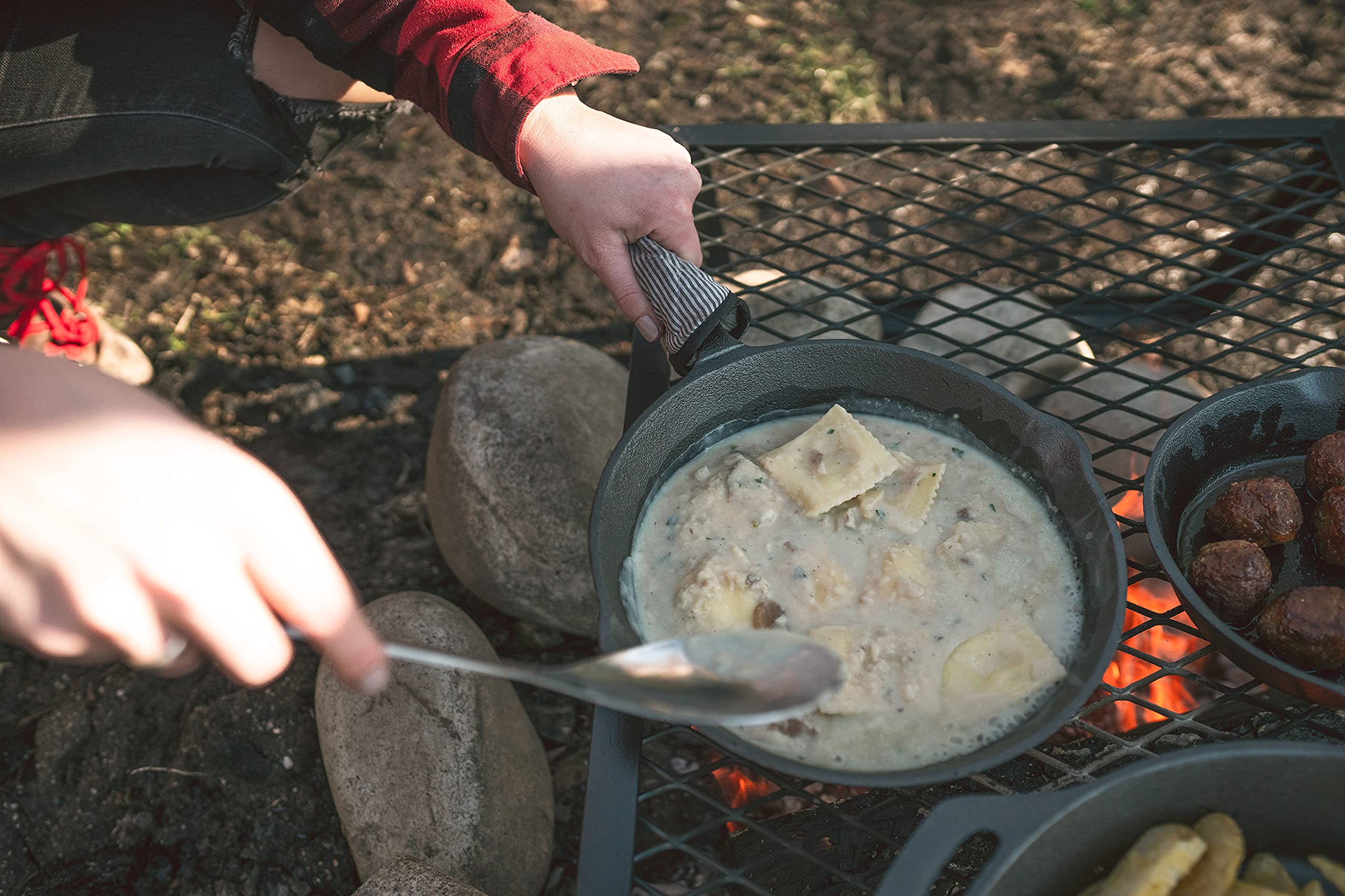 Stansport Pre-Seasoned Cast Iron Skillet - 12 Inch Heavy Duty Cookware for Camping, Outdoor Cooking & Home Kitchen Use