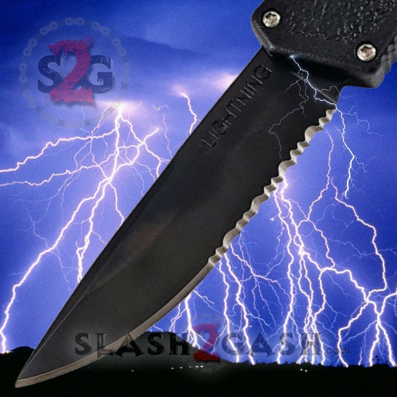 Tactical Automatic Knife - Lightning OTF Dual Action with Serrated Edge for Outdoor, Camping & Survival | Black