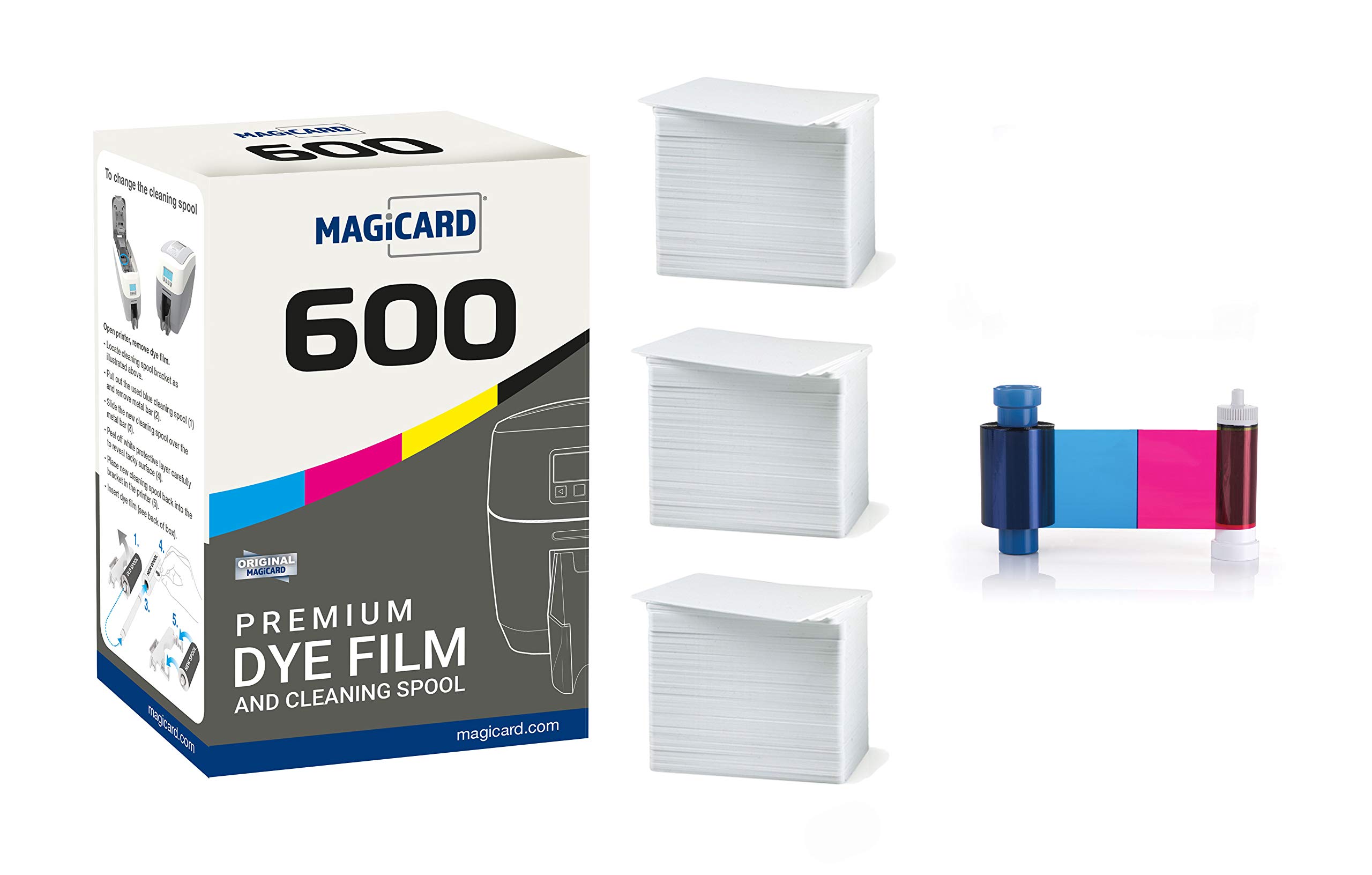 Bodno Magicard 600 Printer MB300YMCKO Color Ribbon - YMCKO - 300 Prints Premium CR80 30 Mil PVC Cards for High-Quality ID Badges, Membership Cards & Loyalty Programs (300 Count) - Perfect for Office, School & Event Security