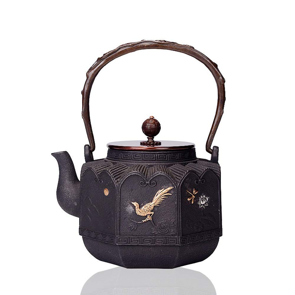 Premium Cast Iron Teapot 17.5X21.5cm - Japanese-Style Handcrafted Pig Iron Tea Pot with Artistic Carved Handle - Perfect for Traditional Tea Ceremonies, Home Brewing & Gift Giving