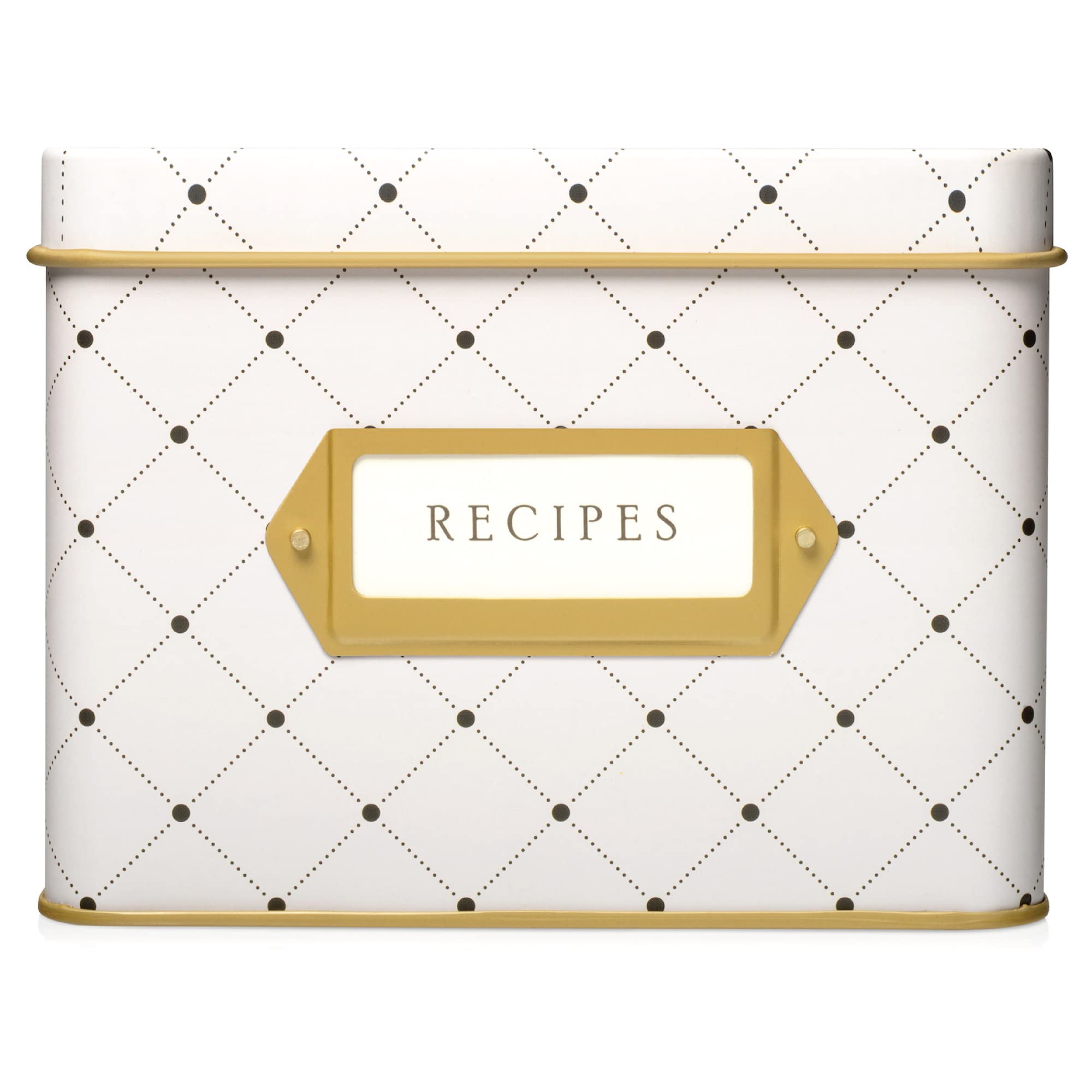 Decorative Recipe Tin Box for Recipe Cards & Greeting Cards - Holds Hundreds of 4x6 Inch Index Cards - Perfect for Kitchen Organization, Recipe Storage & Gift Giving (Polka Dot Design)