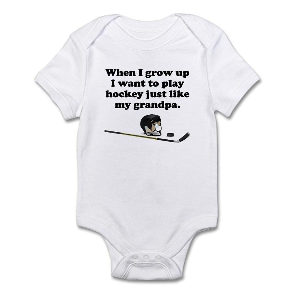 Play Hockey Like My Grandpa Baby Bodysuit - Funny Hockey Onesie for Infants & Toddlers - Perfect for Hockey Games, Family Photos & Sports-Themed Gifts