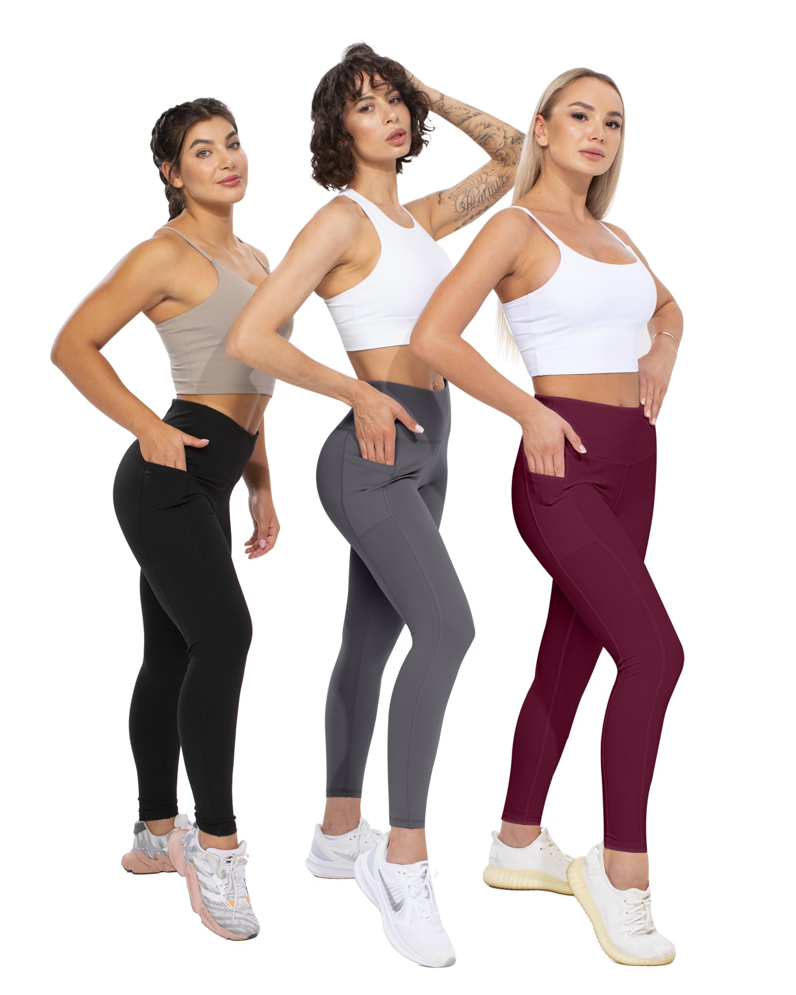 CHRLEISURE Women's High Waisted Yoga Pants with Pockets - Tummy Control Workout Leggings for Running, Gym & Lounge Wear