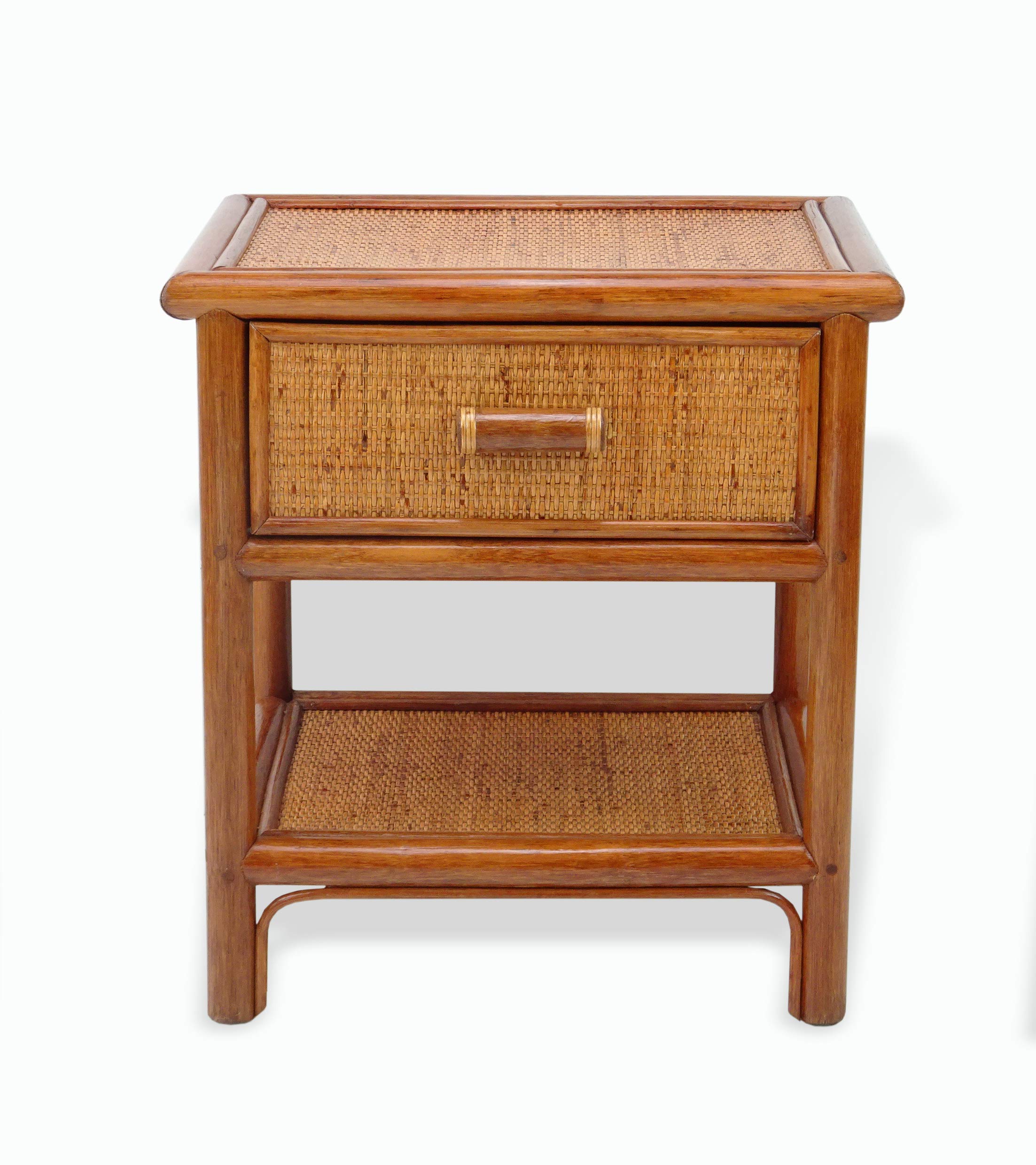 Handmade Natural Rattan Nightstand with 1 Drawer - Boho Bedside Table for Bedroom, Living Room & Dorm - Eco-Friendly Woven Storage Furniture