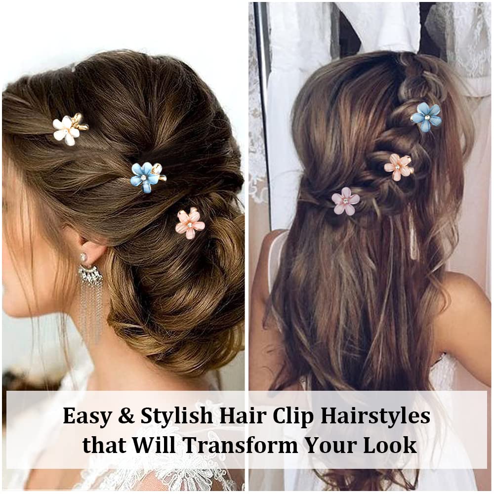 AHONEY 12Pcs Small Crystal Mini Flower Hair Clips & Barrettes for Fine Hair - 4 Elegant Colors | Perfect for Weddings, Parties & Everyday Hair Accessories