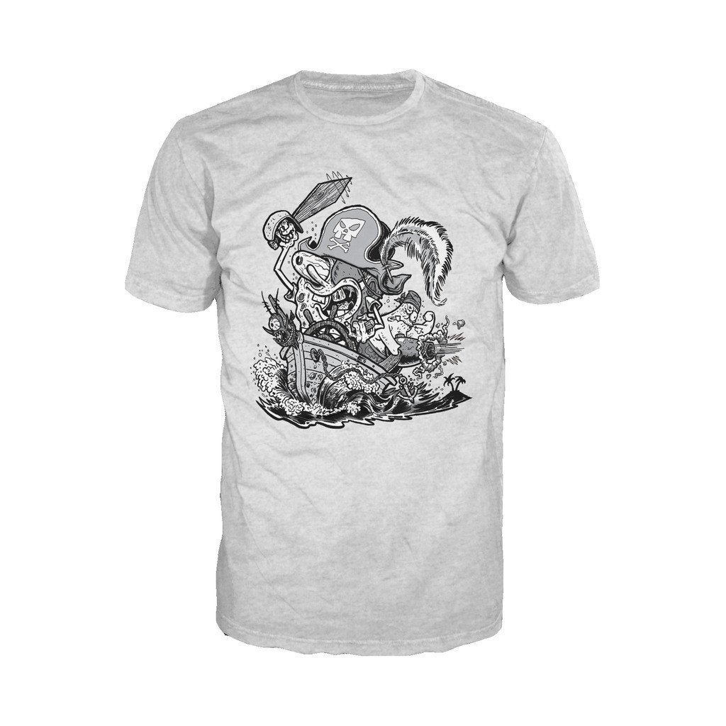 SpongeBob SquarePants Comic Pirate Graphic T-Shirt for Men - Heather Grey Crewneck Cotton Tee - Casual Wear, Cosplay & Cartoon Fan Gift