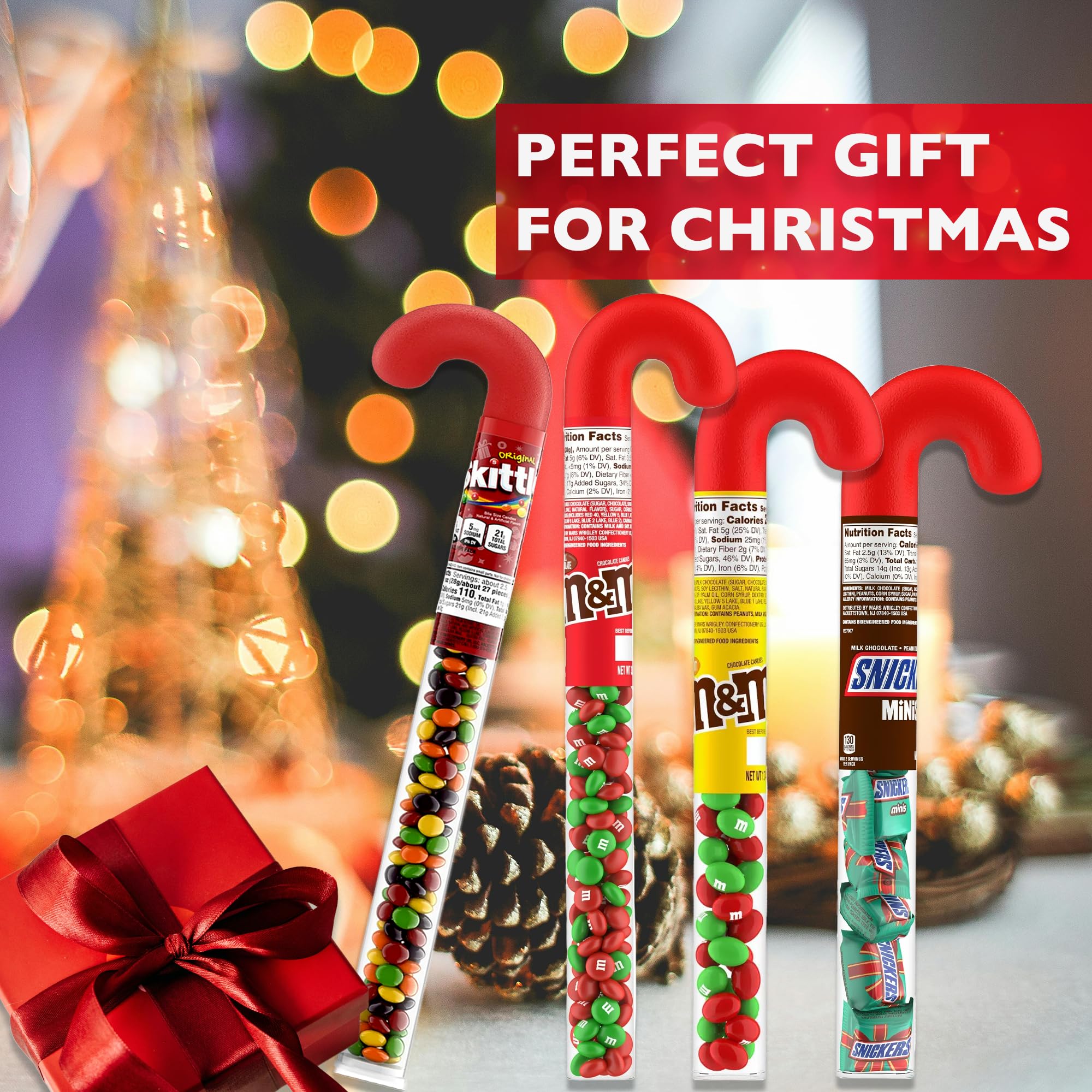 Christmas Candy Variety Pack - 4 Tubes with Milk, Peanut, Caramel & Fruit Candies | Stocking Stuffers for Kids Holiday Gifts
