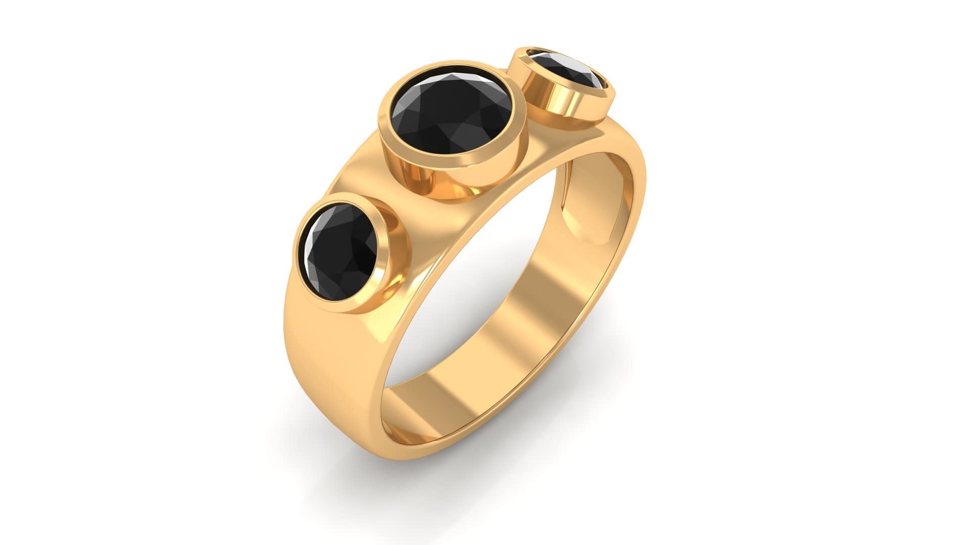 1.25 CT Three Stone Black Diamond Band Ring for Men & Women - 14K Solid Gold Certified Black Diamond Wedding Ring - Elegant Unisex Jewelry for Engagement, Anniversary & Special Occasions