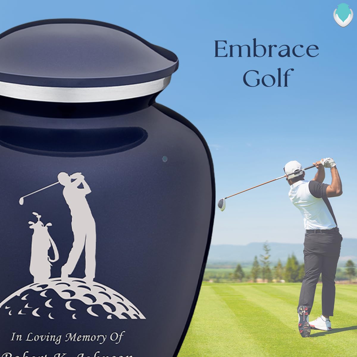 Personalized Golf Cremation Urns for Adults - Large Cobalt Blue Funeral Urn for Men & Women with Double Side Engraving - Holds 200 lbs - Perfect for Memorial Displays, Home Altars & Golf-Themed Memorial Services