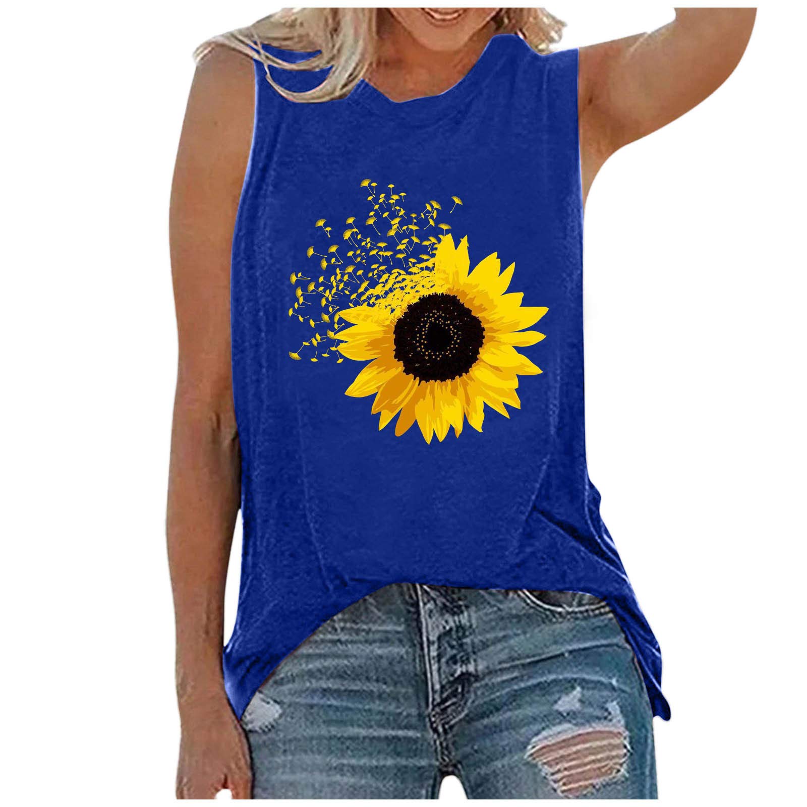 KANGMOON Women's Sunflower Printed Sleeveless Tank Top - Cute Summer Workout Tee for Gym, Yoga & Casual Wear