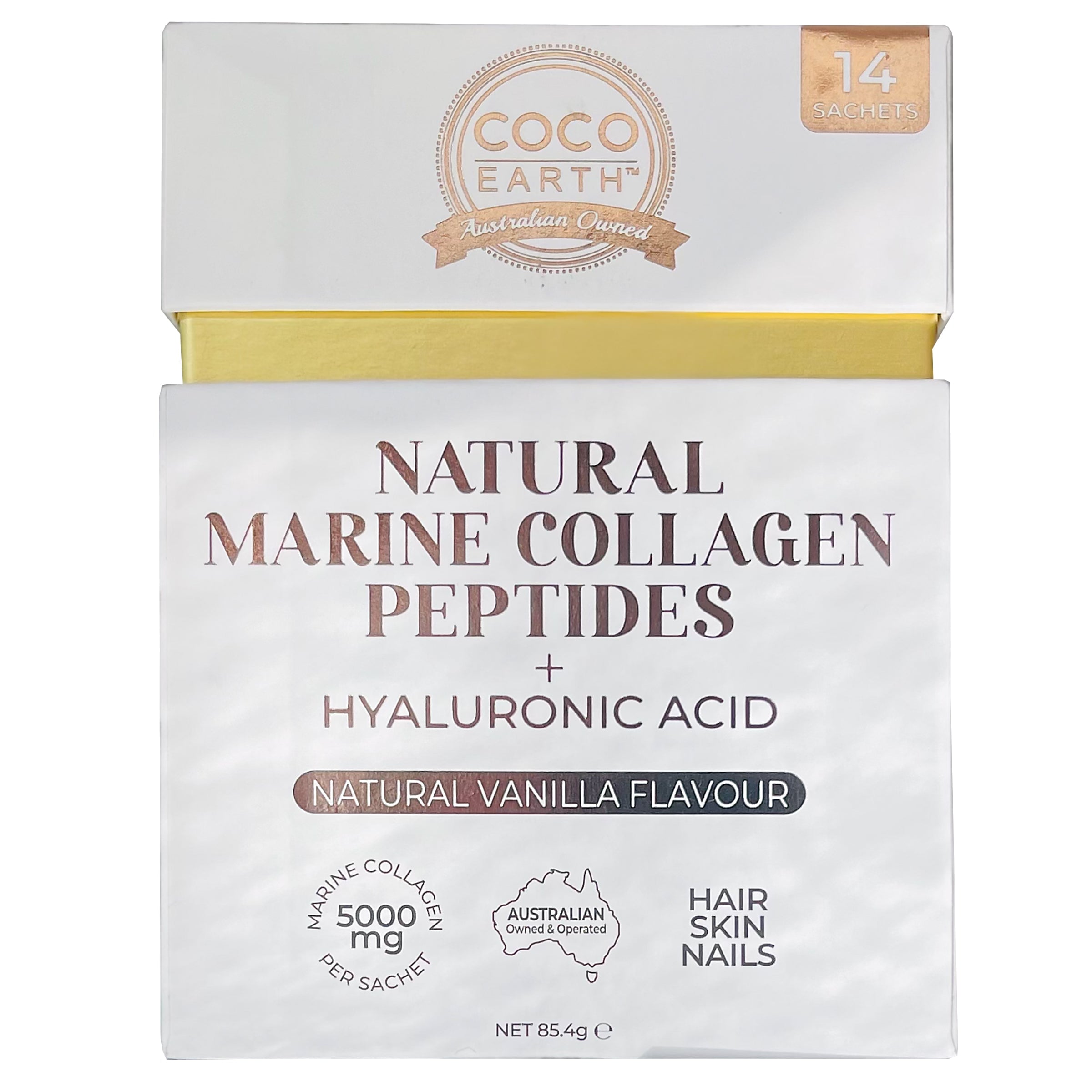 Premium Marine Collagen Powder with Vanilla Flavor - Coco Earth Collagen Sachets for Skin, Hair & Joint Support | Ideal for Smoothies, Coffee & Baking