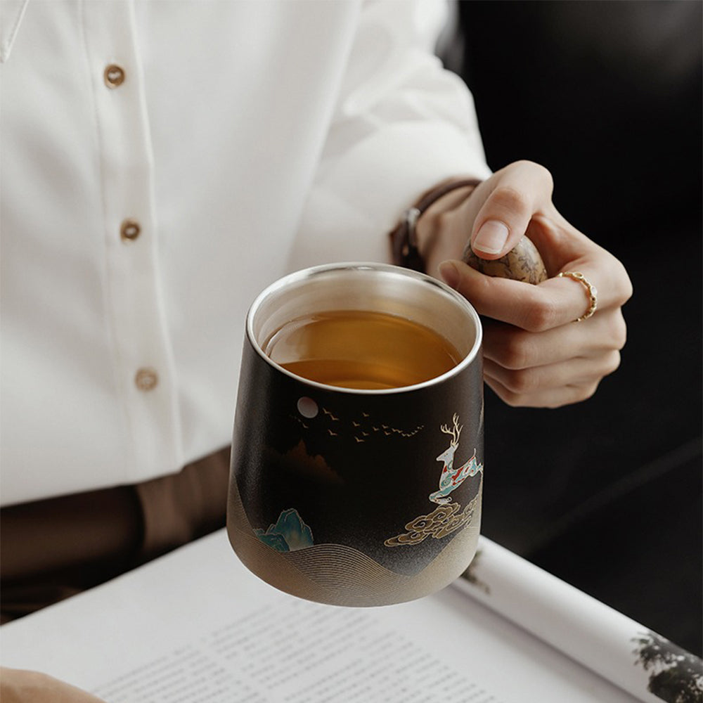 Premium Moon Night Deer Porcelain Tea Cup with Infuser - Elegant Chinese Tea Set for Loose Leaf Tea - Perfect for Home, Office & Gifting
