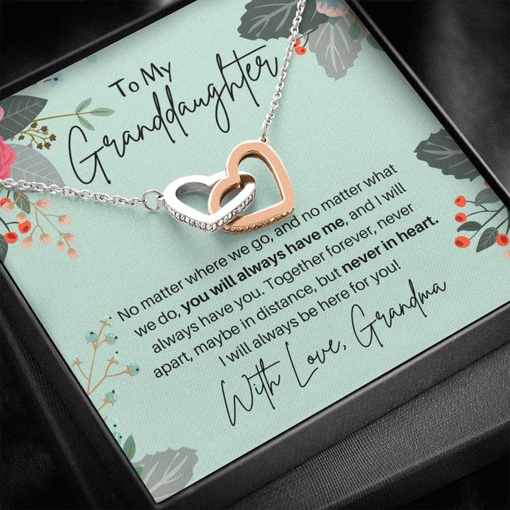 To My Granddaughter Necklace - Heart Pendant Jewelry Gift for Granddaughter’s Graduation, Birthday, Mother’s Day - Interlocking Heart Necklace from Grandma - Perfect for Special Occasions & Everyday Wear