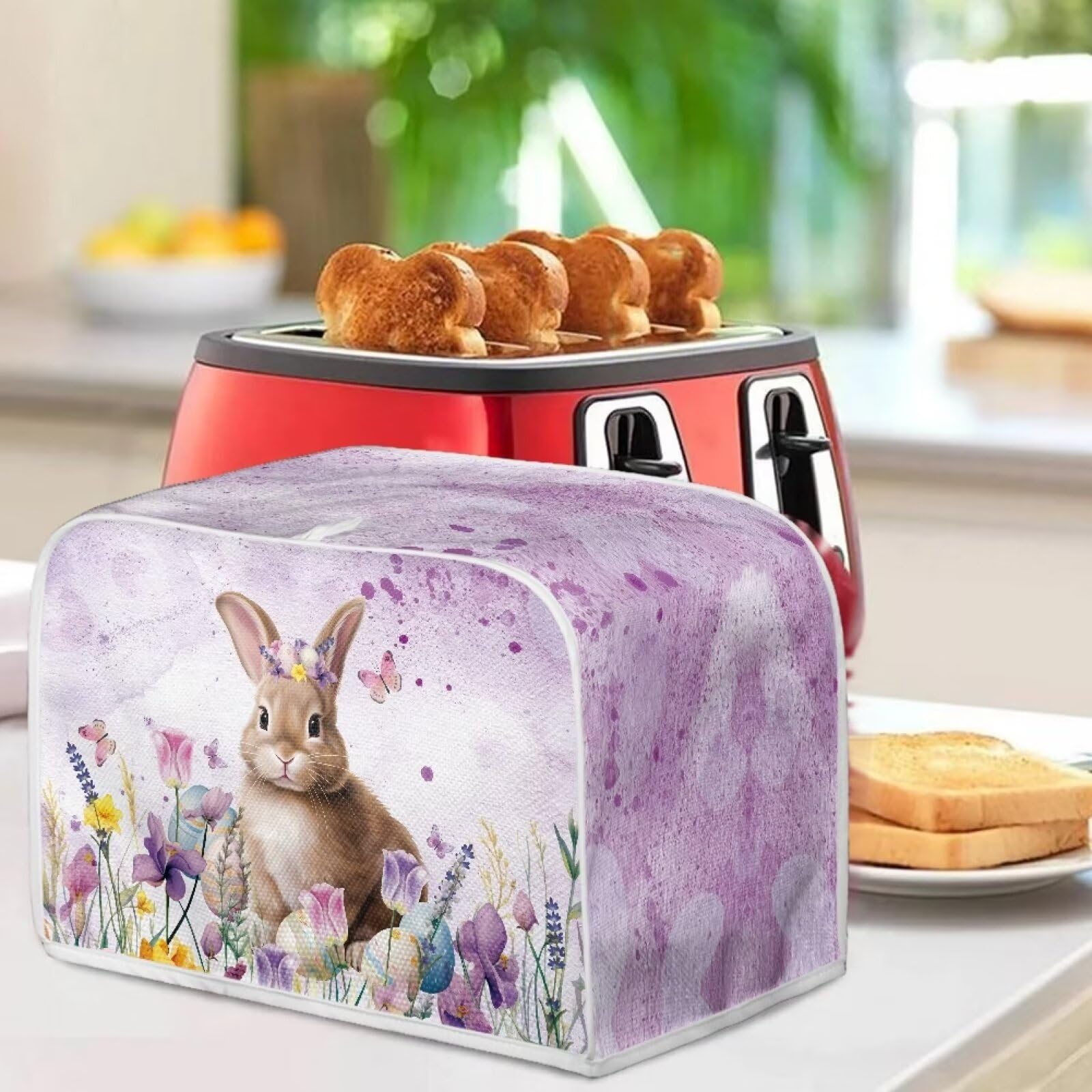 Easter Bunny Toaster Cover 2 Slice - Waterproof & Dustproof Kitchen Toaster Cover with Top Hook - Cute Easter Decor for Kitchen Accessories - Perfect for Easter Brunch & Holiday Home Decor
