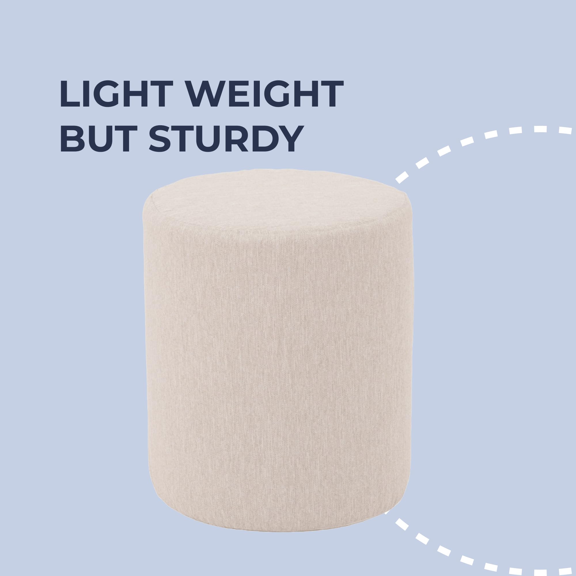 Round Pouf Ottoman Footrest - Lightweight Circular Stool for Living Room, Bedroom & Kids Room - Cream (15 x 15 x 17.5 Inches) - Perfect for Relaxing, Extra Seating & Home Decor
