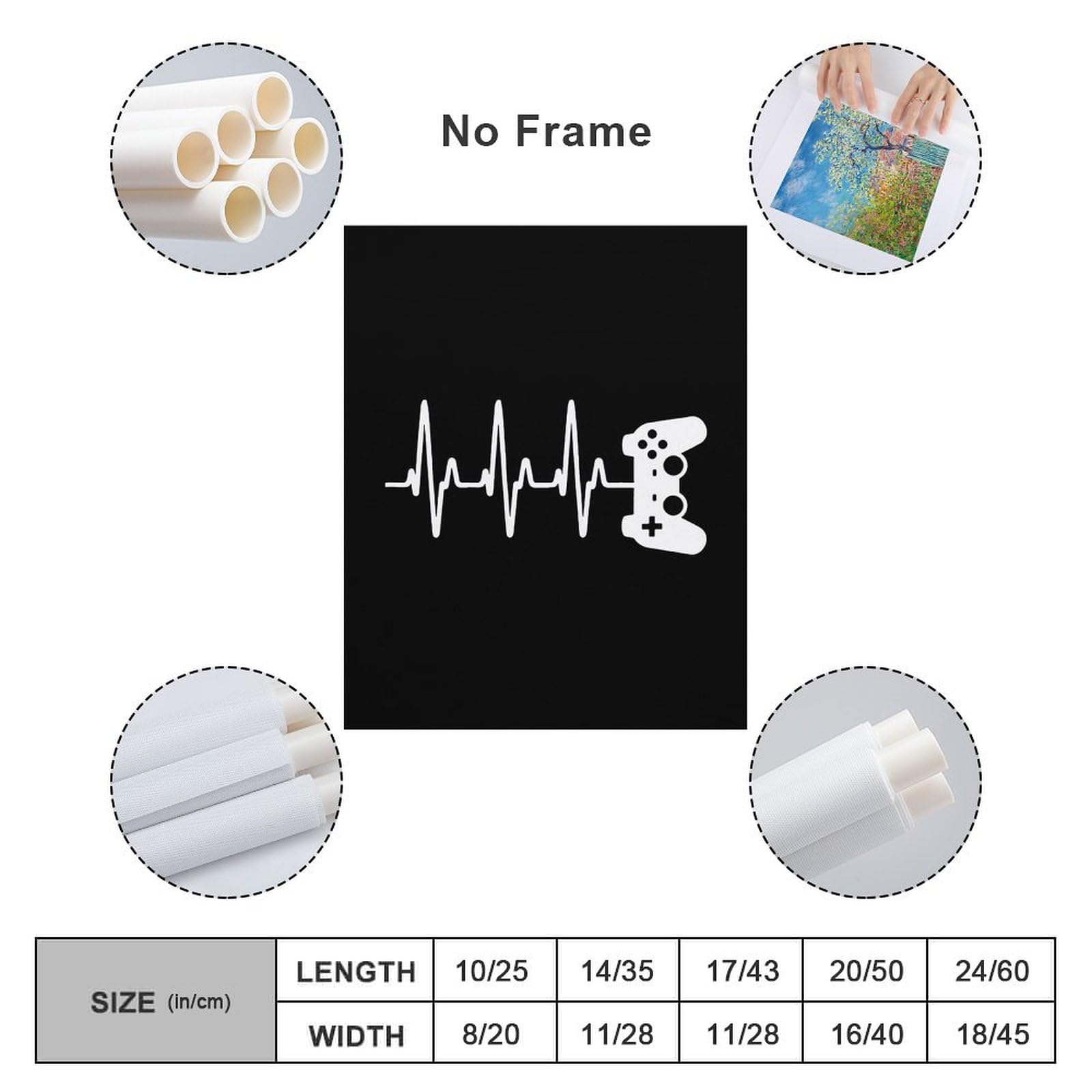 Gamer Heartbeat Canvas Wall Art - 16x20 Inch (40x50cm) Wooden Framed Poster - Perfect for Gaming Room Decor, Bedroom Wall Art & Office Wall Decor