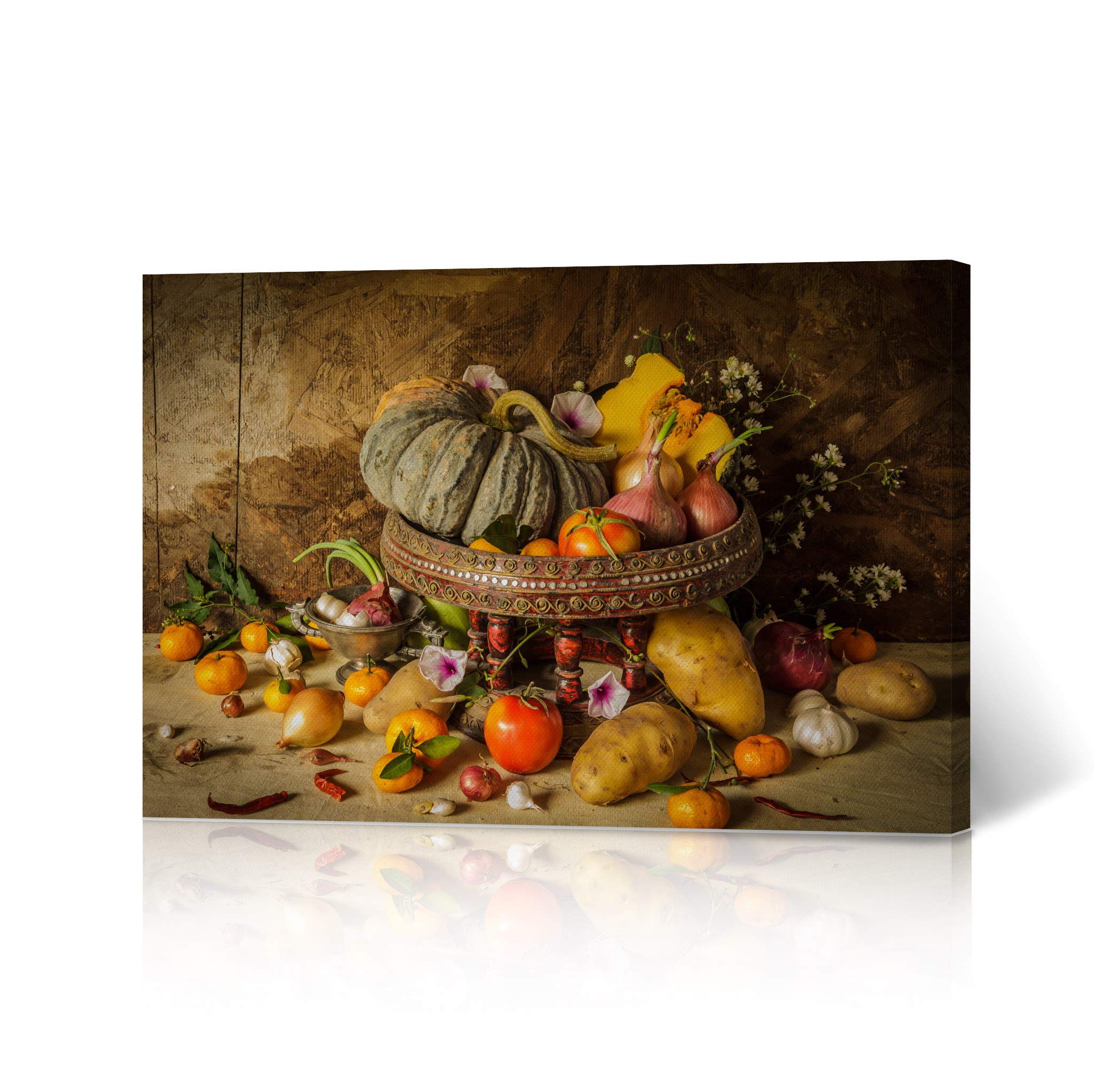 HB Art Design Still Life Fruits and Vegetables Canvas Print - Rustic Kitchen Wall Decor, Housewarming Gift for Restaurant, Cafe & Farmhouse Dining Room - Modern Home Decor Wall Art (30x40) - Perfect for Farmhouse, Country Kitchen & Dining Room Wall Decoration