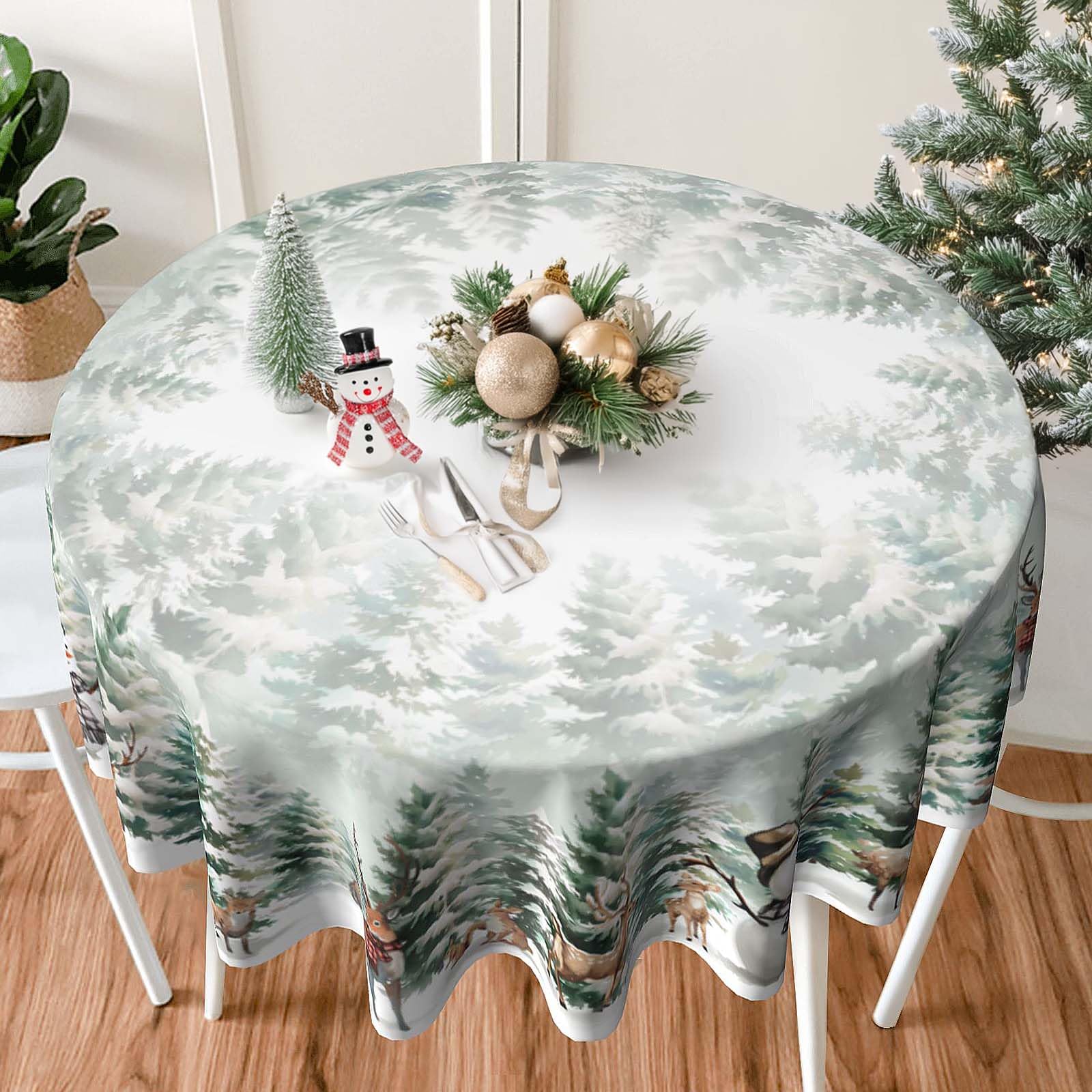 60 Inch Round Christmas Tablecloth - Rustic Farmhouse Holiday Decor for Dining Room, Living Room & Christmas Party | Waterproof & Wrinkle-Resistant for Festive Gatherings