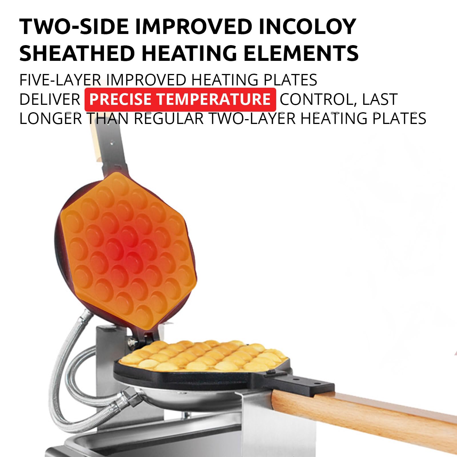 Commercial Stainless Steel Bubble Waffle Maker Machine with Digital Thermostat - 110V Electric Egg Waffle Iron for Home & Restaurant Use - Perfect for Making Hong Kong Style Egg Puffs, Desserts & Street Snacks (AP-124)