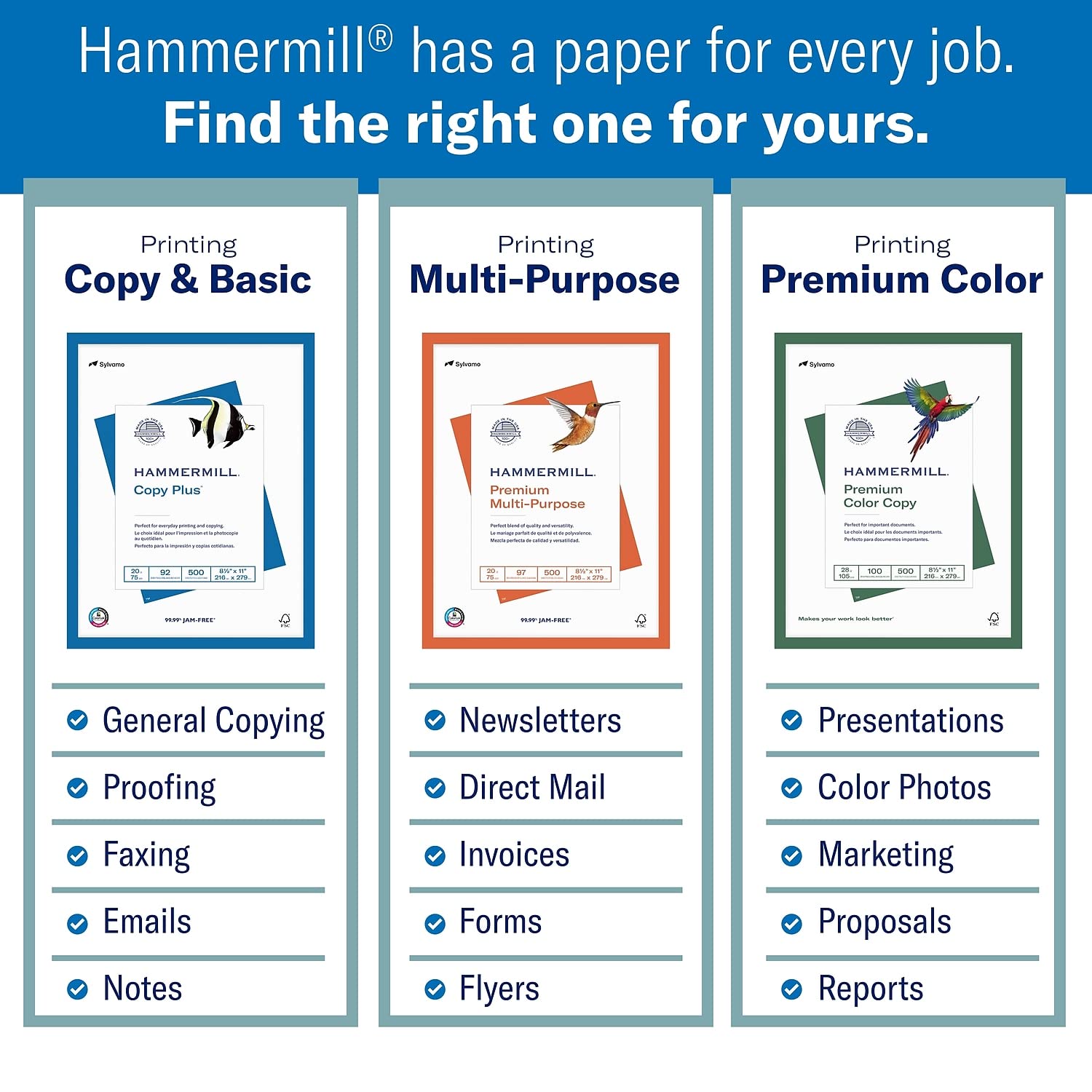 Hammermill Premium 24 lb Multipurpose Printer Paper, 8.5 x 11 Inches, 5 Reams (2,500 Sheets) - 97 Brightness, Acid-Free, Made in USA - Ideal for Office Documents, School Projects & Home Printing
