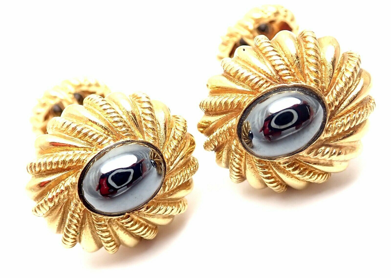 Authentic Tiffany & Co Jean Schlumberger 18k Yellow Gold Hematite Cufflinks for Men - Luxury Dress Shirt Accessories for Weddings & Formal Events