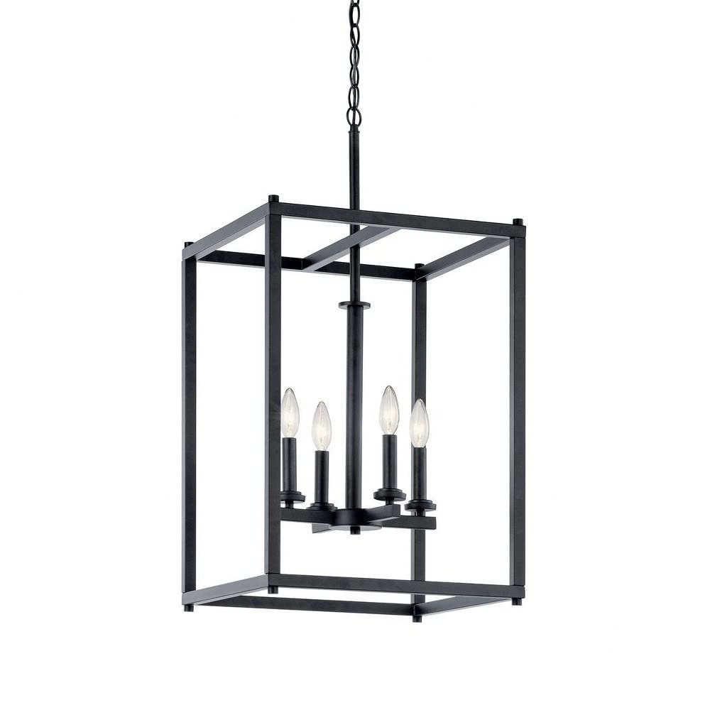 4-Light Modern Minimalist Black Chandelier for Foyer Entryway - Elegant Ceiling Light Fixture for Hallway, Living Room, and Dining Room Decor