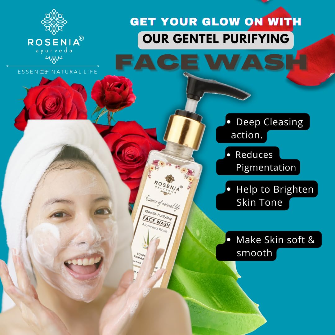 Rosenia Ayurveda Gentle Purifying Face Wash with Orange, Aloe Vera, Lemon & Rosewater - 100ml | Natural Cleanser for Daily Skincare & Acne-Prone Skin